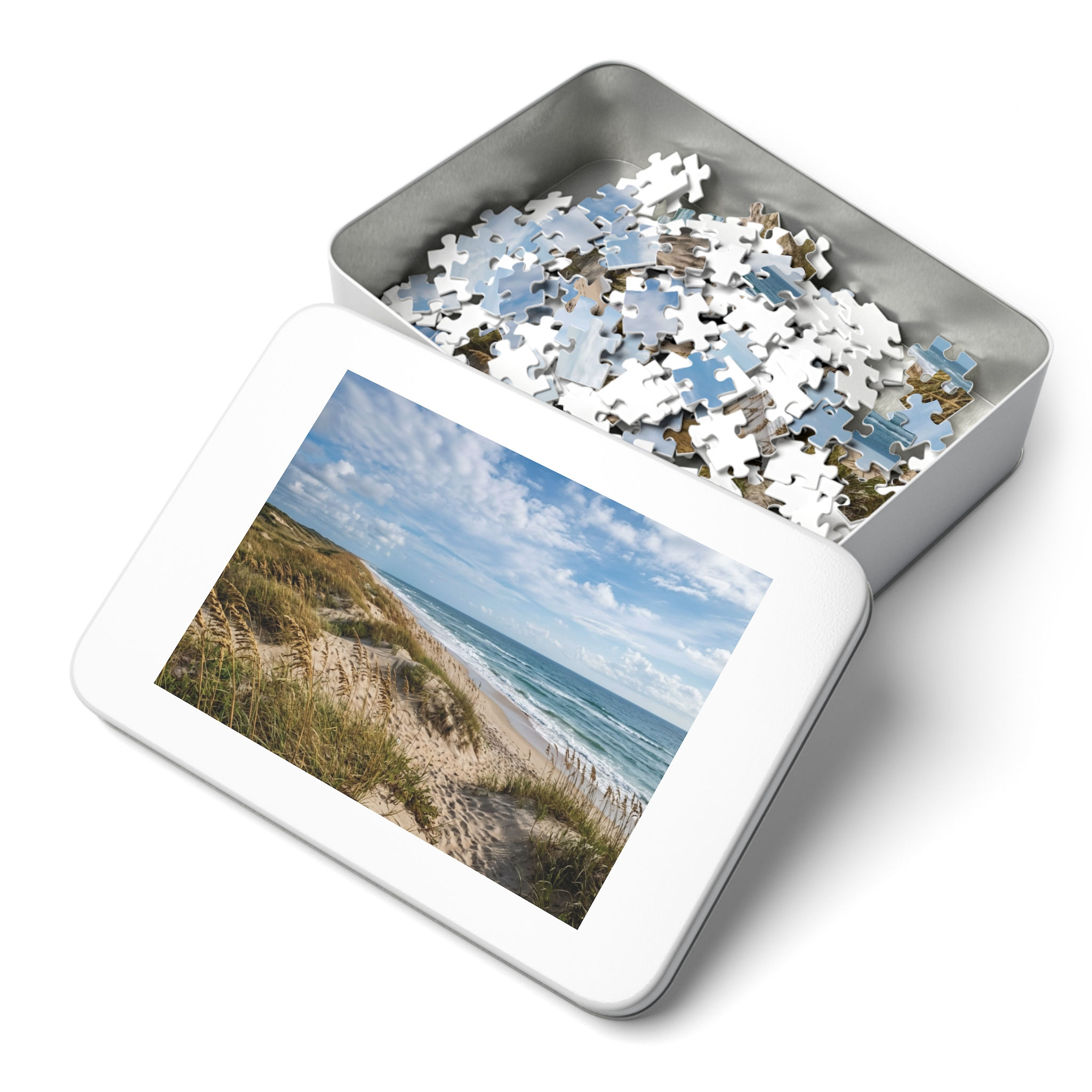 Beach Dunes Jigsaw Puzzle with Tin — Ocean Coastal Scene Puzzle Gift