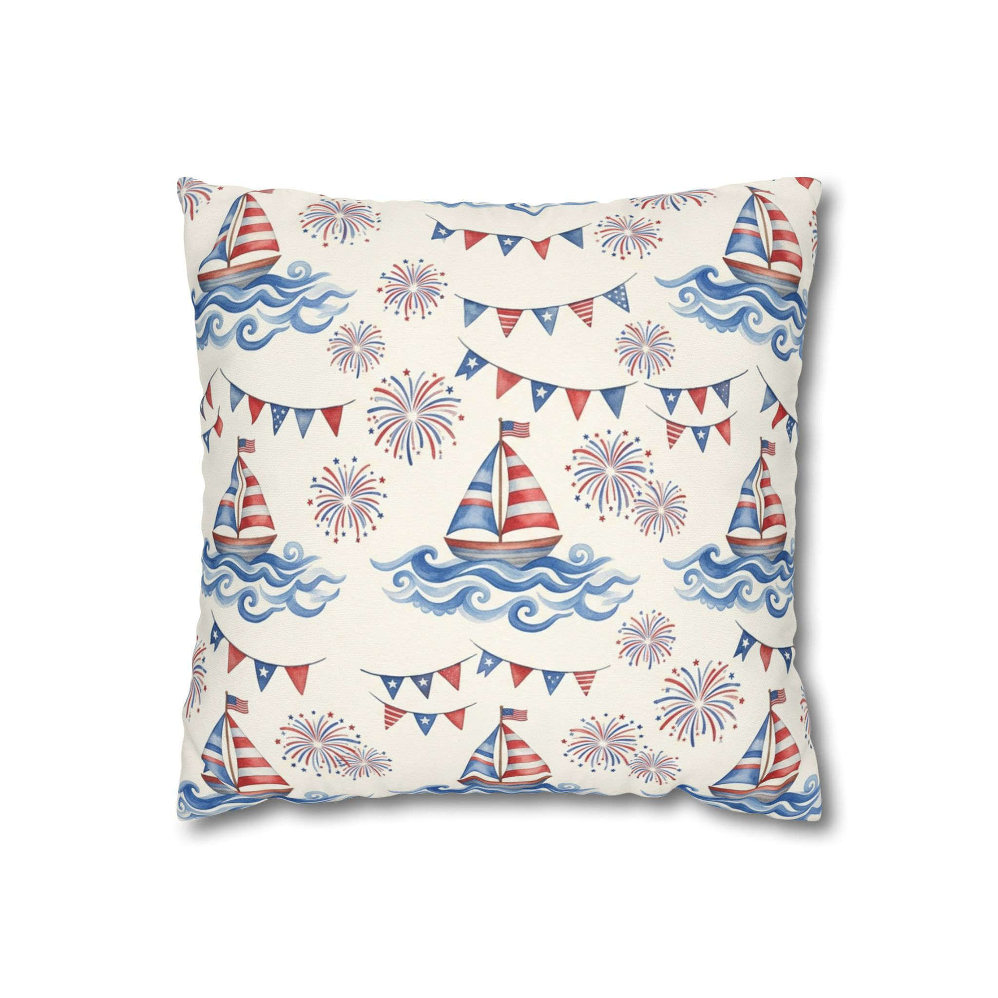 Sailboat Throw Pillowcase — Patriotic Red White Blue Coastal Accent