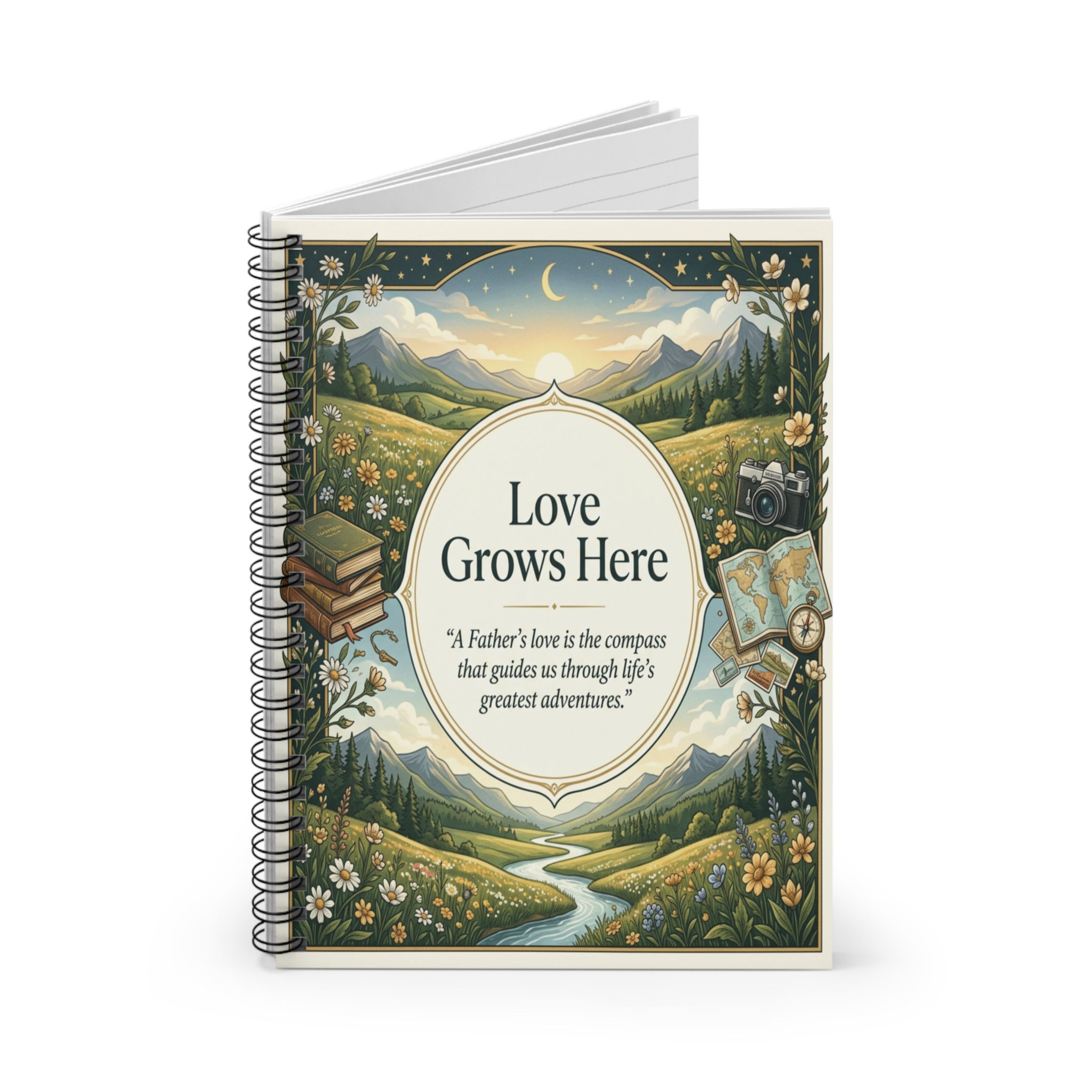 Notebook — "Love Grows Here" Floral Adventure Ruled Spiral Notebook