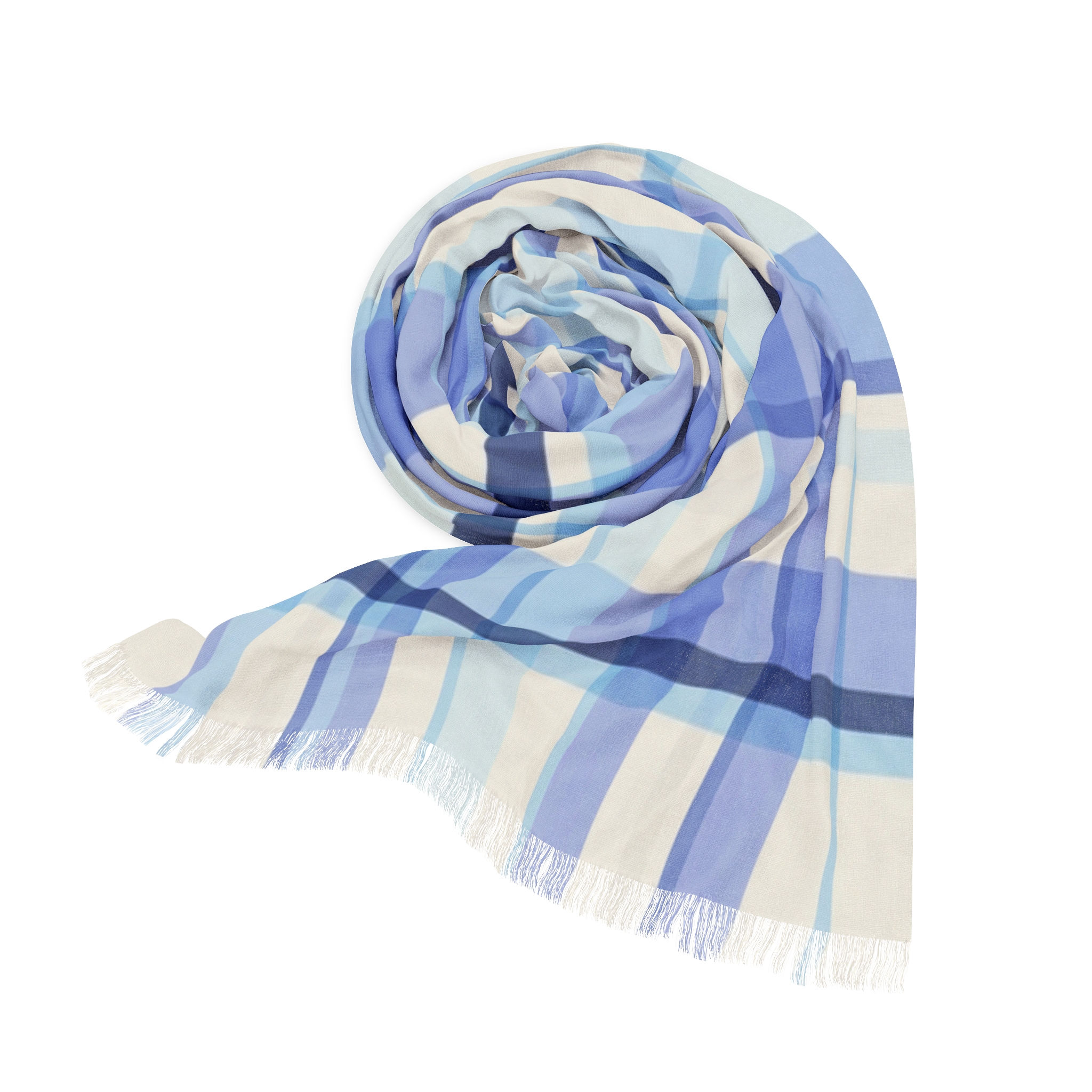 Light Scarf – Blue and White Plaid Lightweight Wrap 27''x 71''