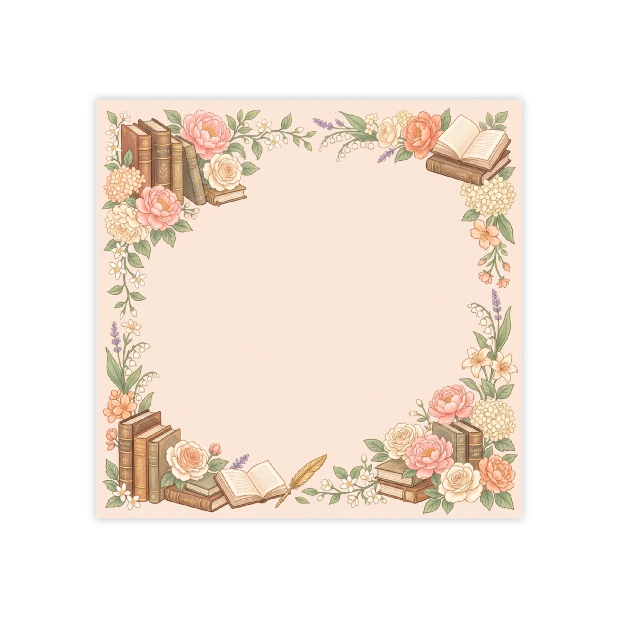 Floral Booklover Post-it Note Pads — Vintage Roses & Stacked Books Sticky Notes