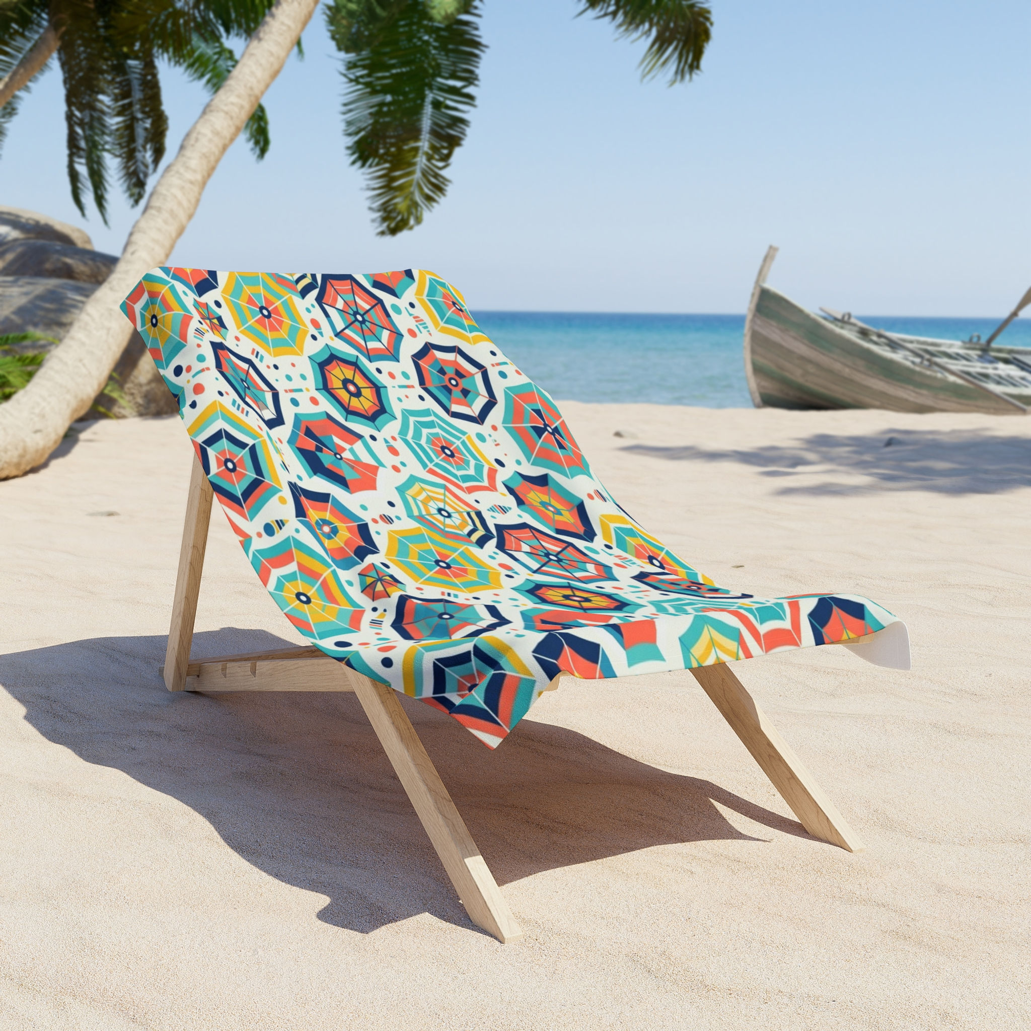 Geometric Sunburst Beach Towel — Colorful Retro Umbrella Pattern