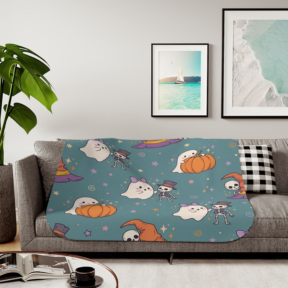 Thumbnail: Halloween Ghost & Pumpkin Sherpa Blanket — Cute Skeletons Holiday Throw