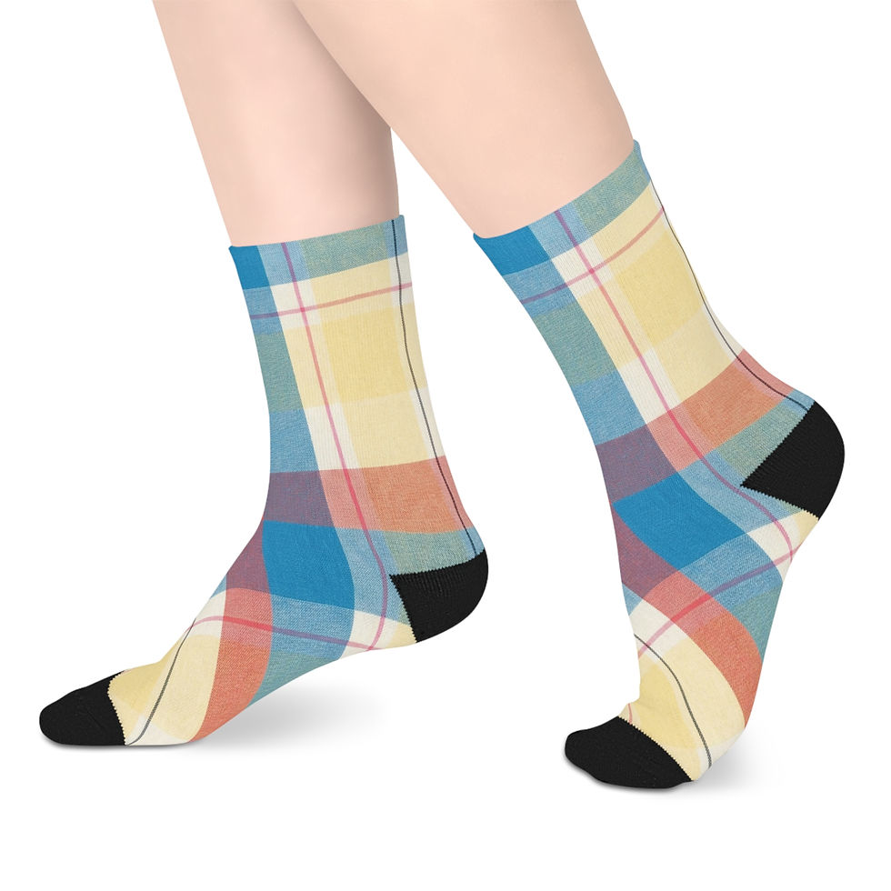 Thumbnail: Pastel Plaid Mid-Length Socks — Colorful Check Crew Socks