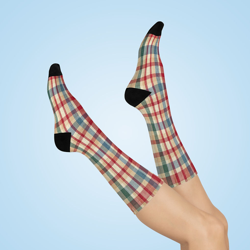 Thumbnail: Plaid Cushion Crew Socks — Vintage Red & Blue Cozy Sock