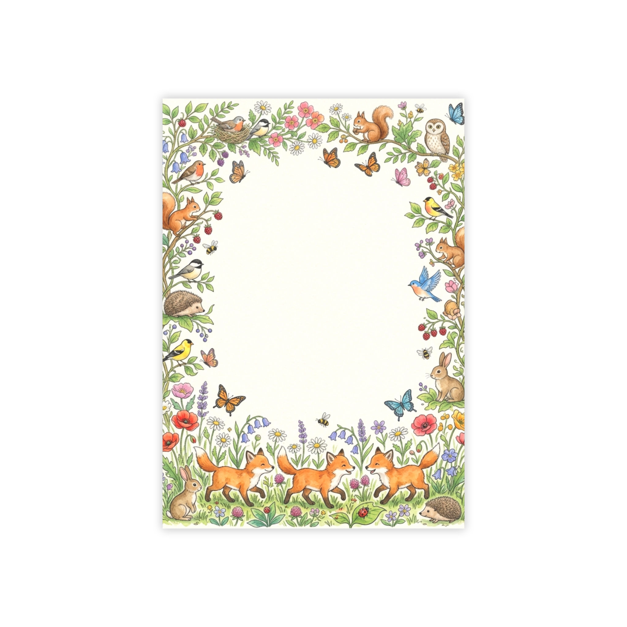 Woodland Fox Border Post-it Note Pads | Floral Animal Stationery