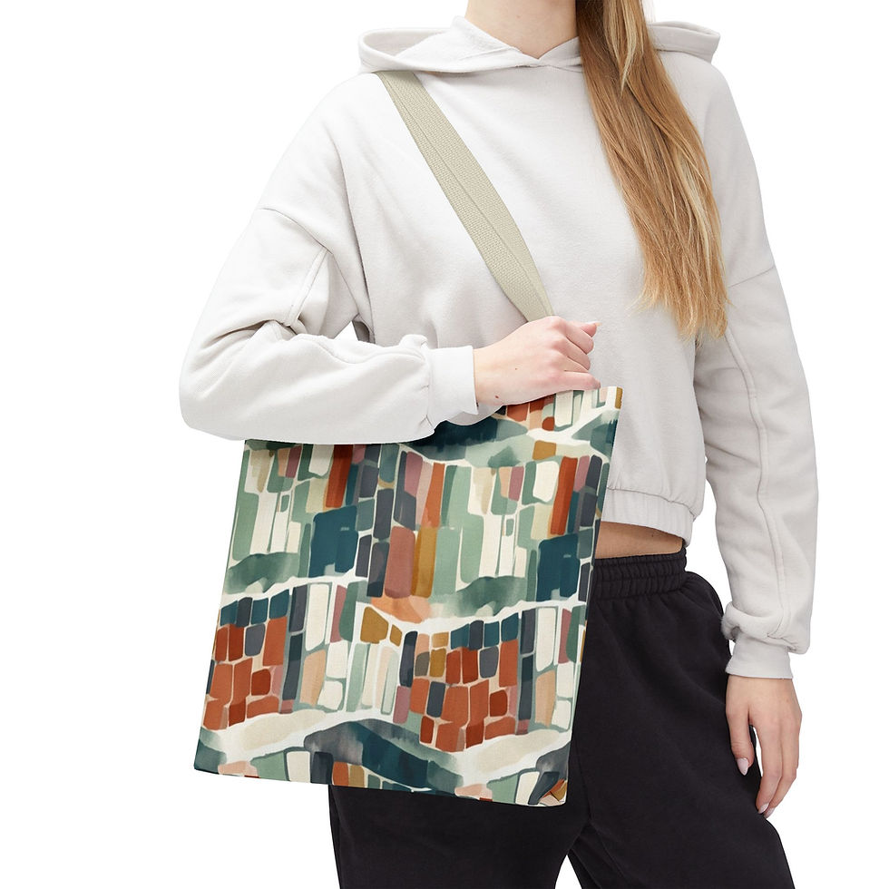 Thumbnail: Abstract Mosaic Tote Bag — Colorful Geo Pattern All-Over Print