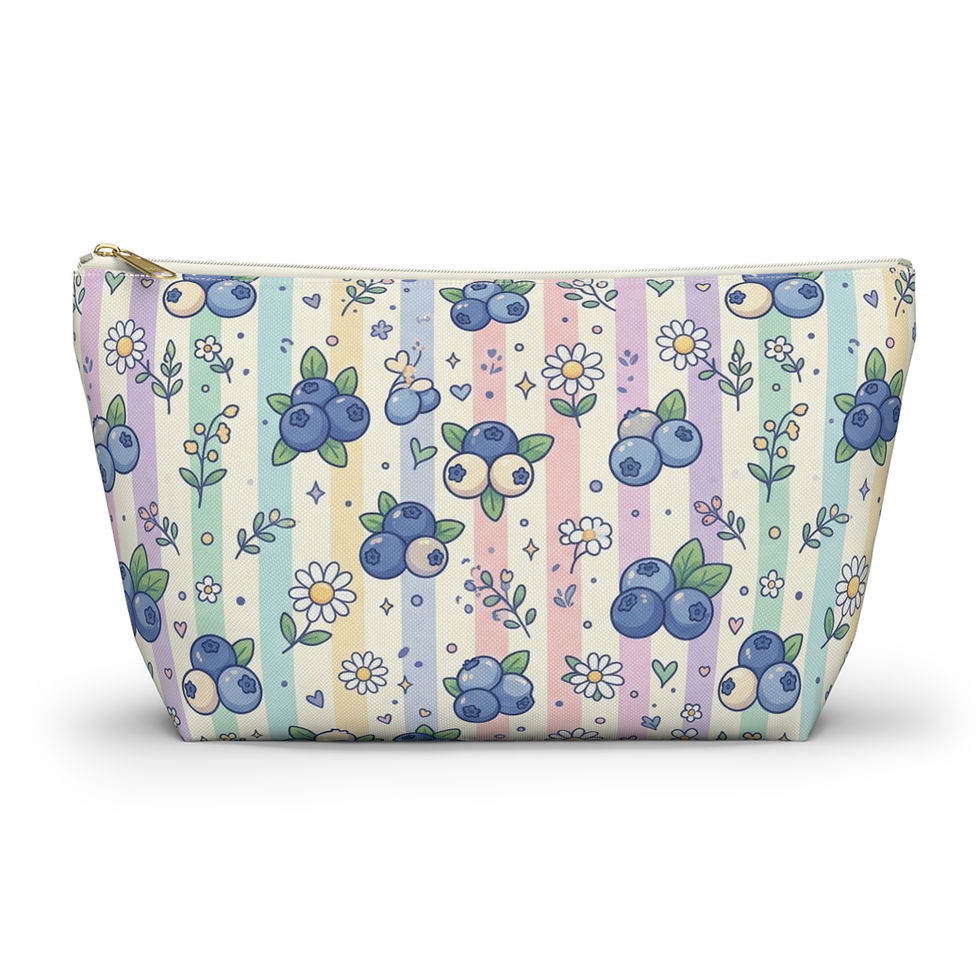 Thumbnail: Blueberry Pattern Accessory Pouch | T-Bottom Cosmetic Bag, Pastel Floral Stripe