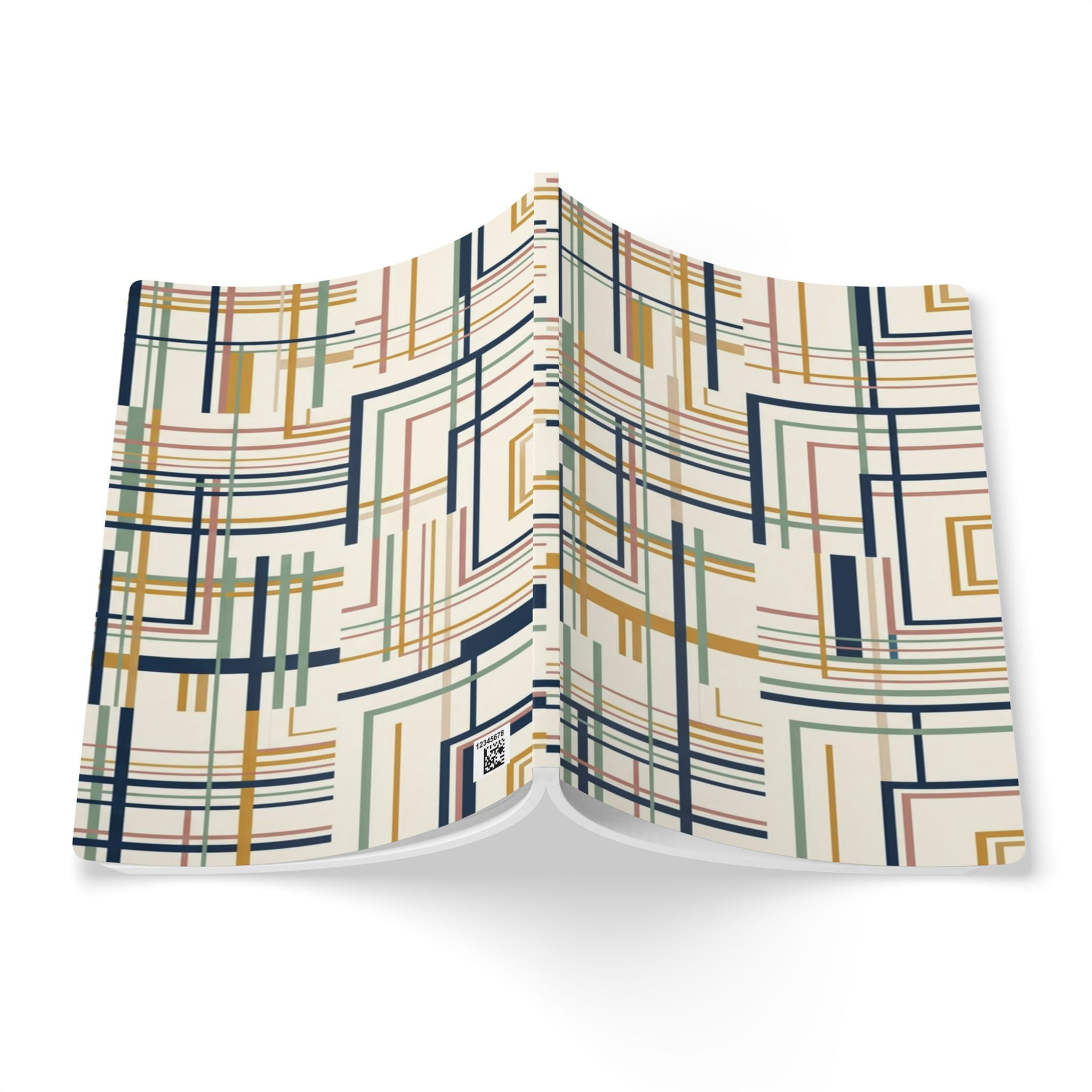 Geometric Grid Softcover Journal — Midcentury Lines Notebook