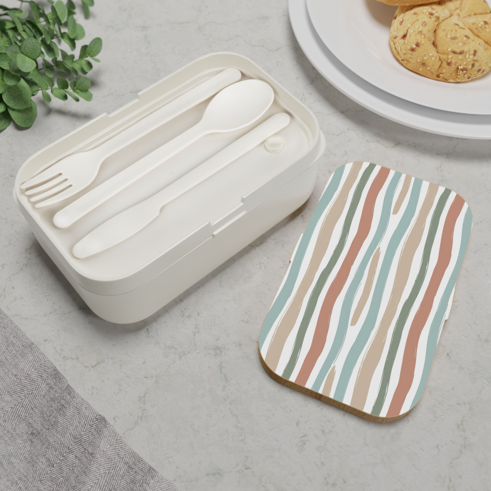 Bento Lunch Box — Earth Tone Wavy Stripes Pattern