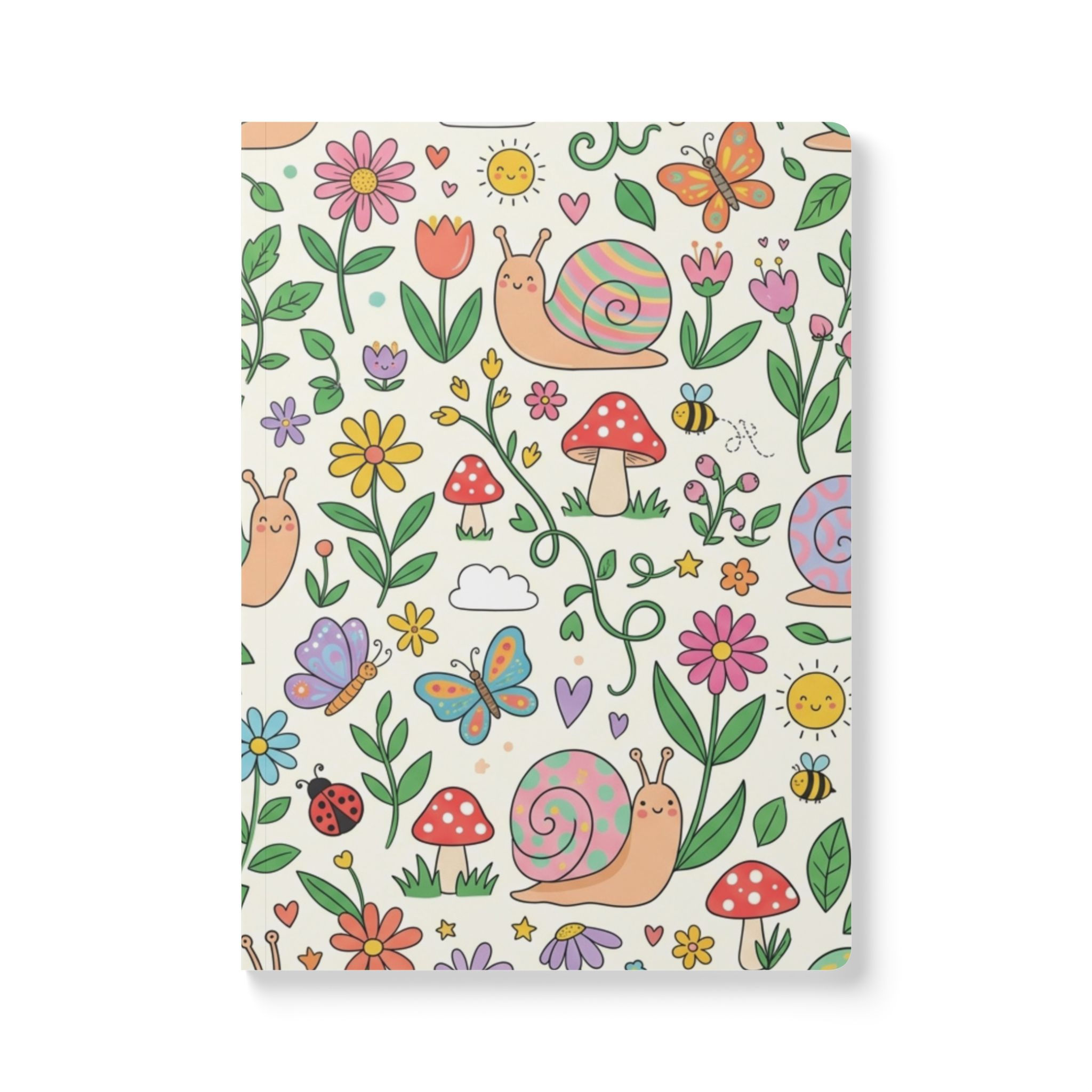 Cute Snail Floral Pattern Softcover Journal | Doodle Garden Notebook