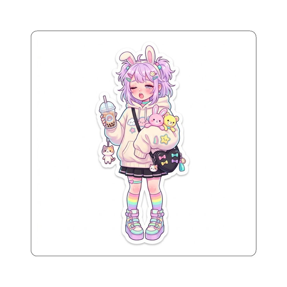 Thumbnail: Kawaii Pastel Bunny Girl Sticker — Cute Anime Character Kiss-Cut Sticker
