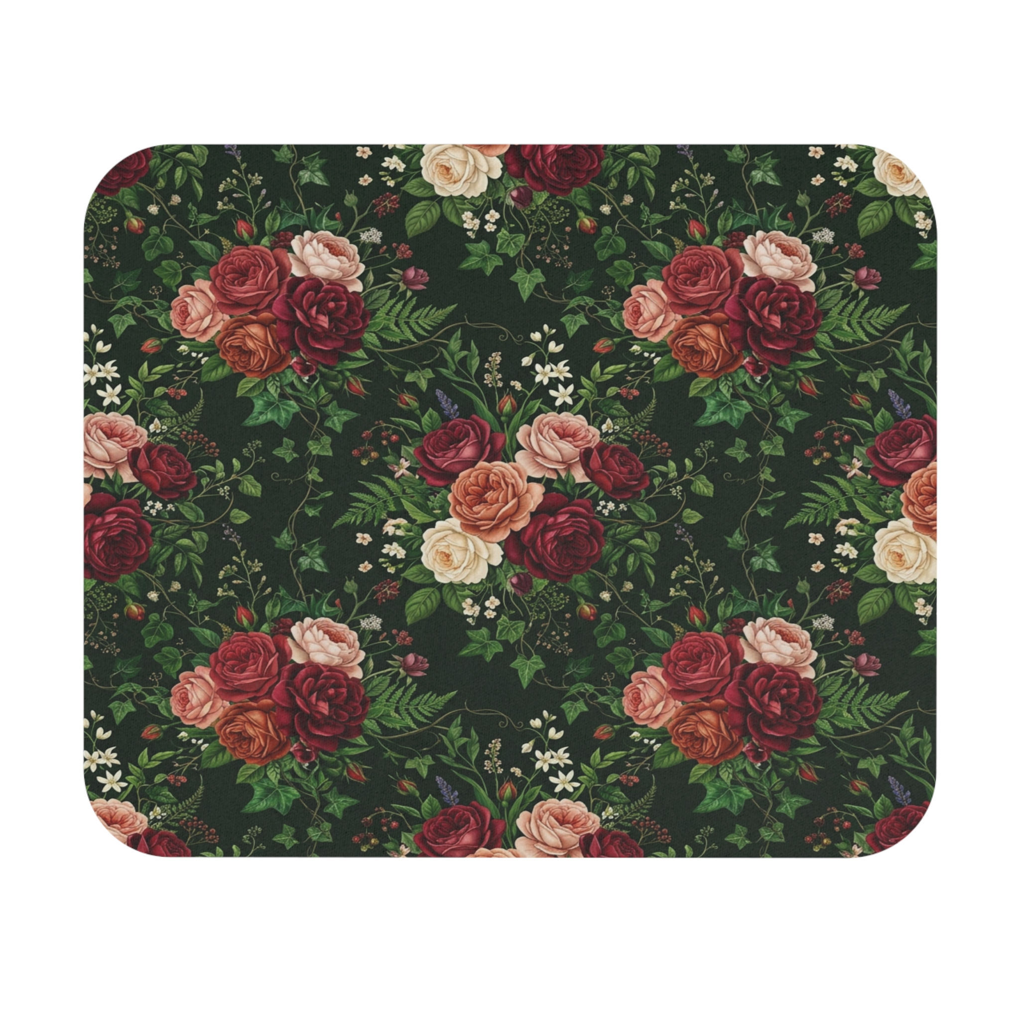 Floral Rose Garden Mouse Pad — Dark Vintage Bouquet Desk Mat