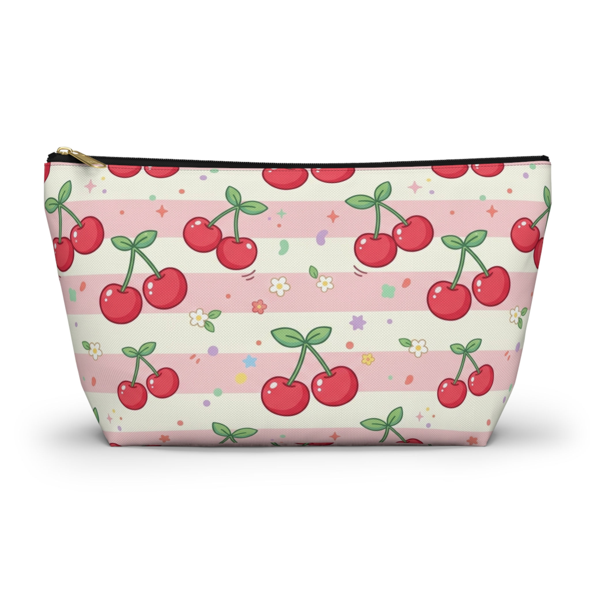 Cherry Pattern Accessory Pouch | T-Bottom Bag