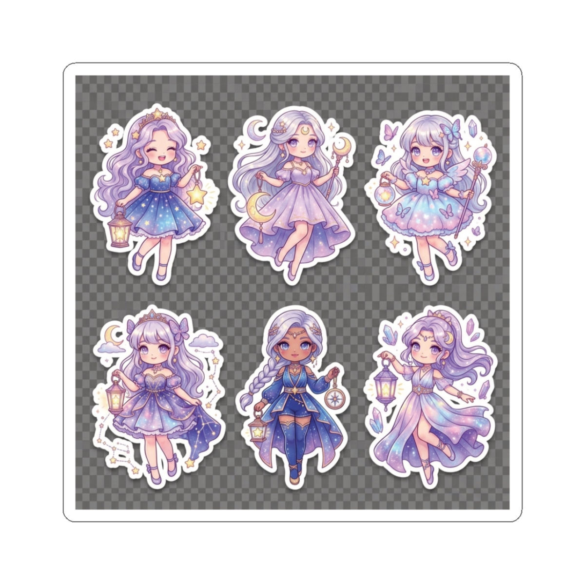 Celestial Girl Kiss-Cut Sticker Set-Lavender Moonlight Chibi Characters