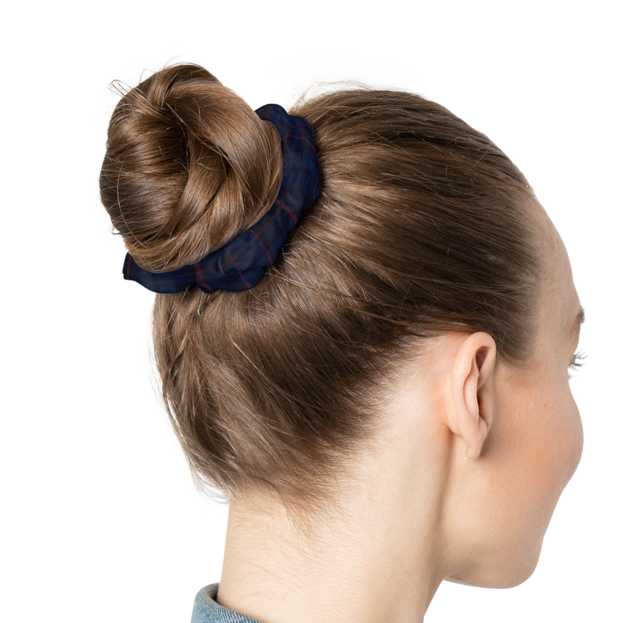 Black Plaid Scrunchie — Classic Dark Tartan Hair Accessory