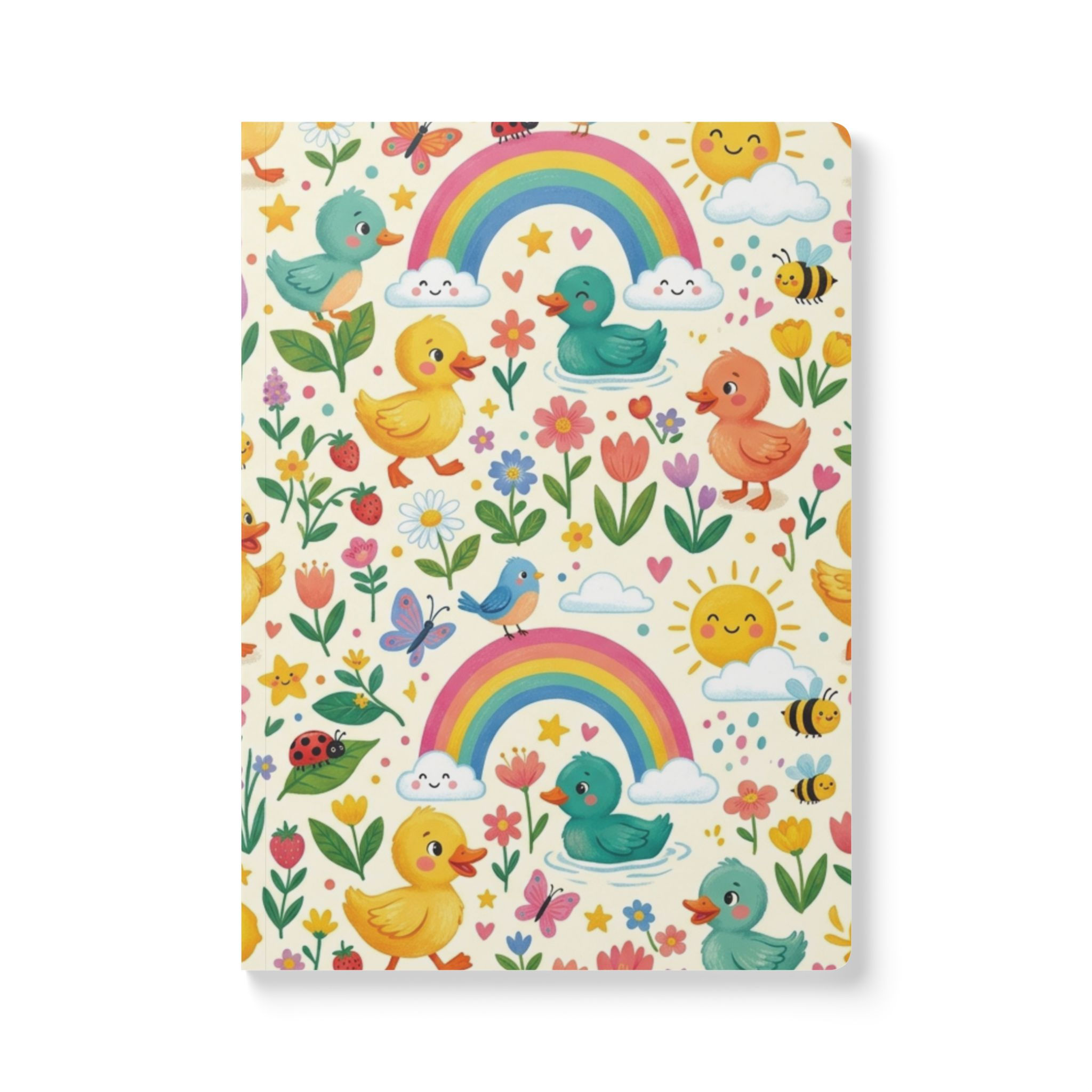 Rainbow Ducks Pattern Softcover Journal | Cute Floral Notebook