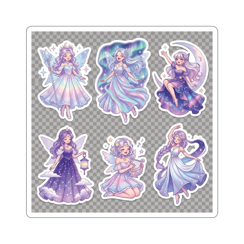 Hình thu nhỏ: Celestial Fairy Kiss-Cut Sticker Set — Pastel Galaxy Fairy Laptop Stickers