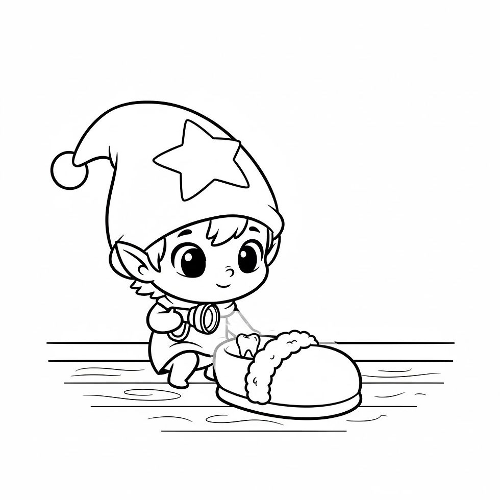 Hình thu nhỏ: Cartoon elf with a star hat and a large cozy slipper. Christmas theme.