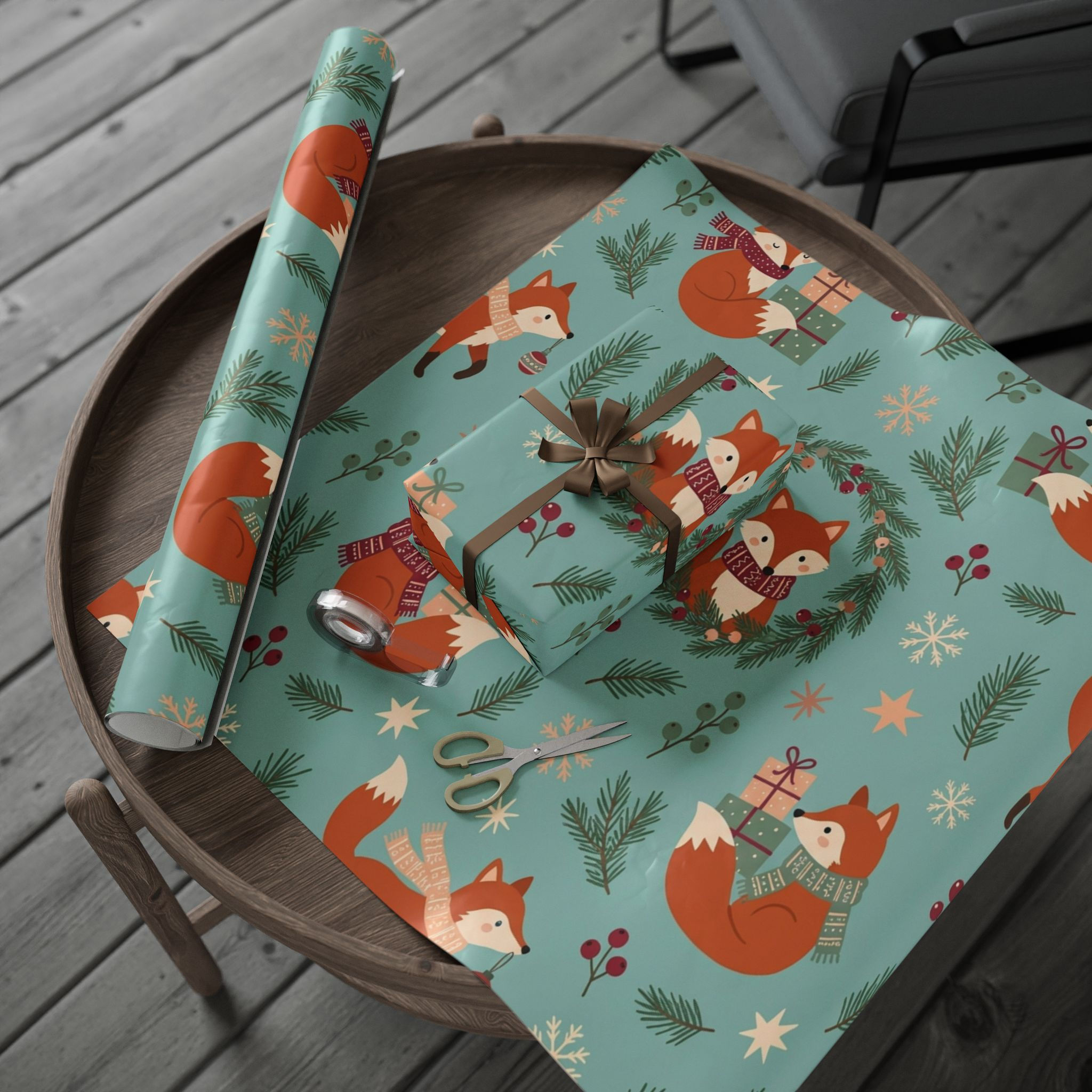 Fox & Foliage Christmas Wrapping Paper Roll — Cute Woodland Holiday Gift Wrap