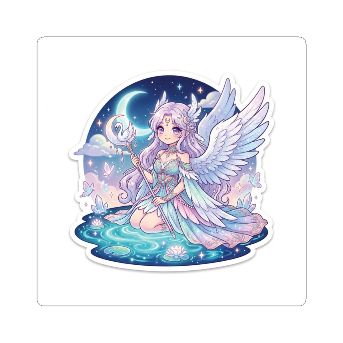 Celestial Angel Sticker — Pastel Moonlight Kiss-Cut Vinyl