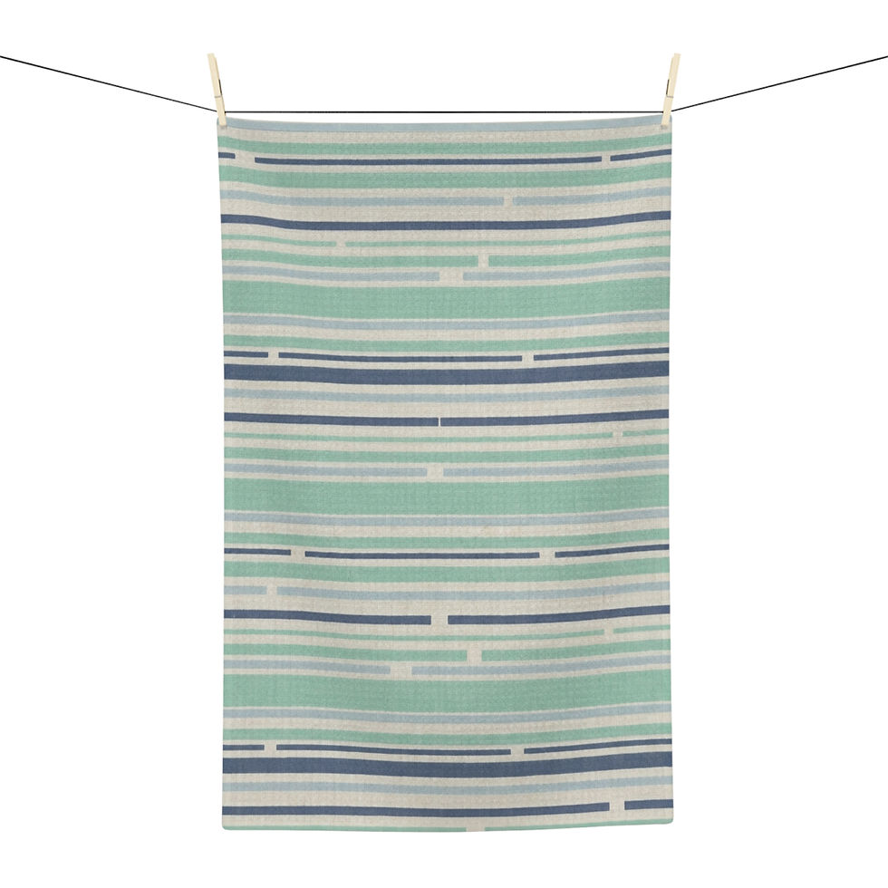 Hình thu nhỏ: Striped Microfiber Tea Towel — Mint & Navy Modern Kitchen Stripe
