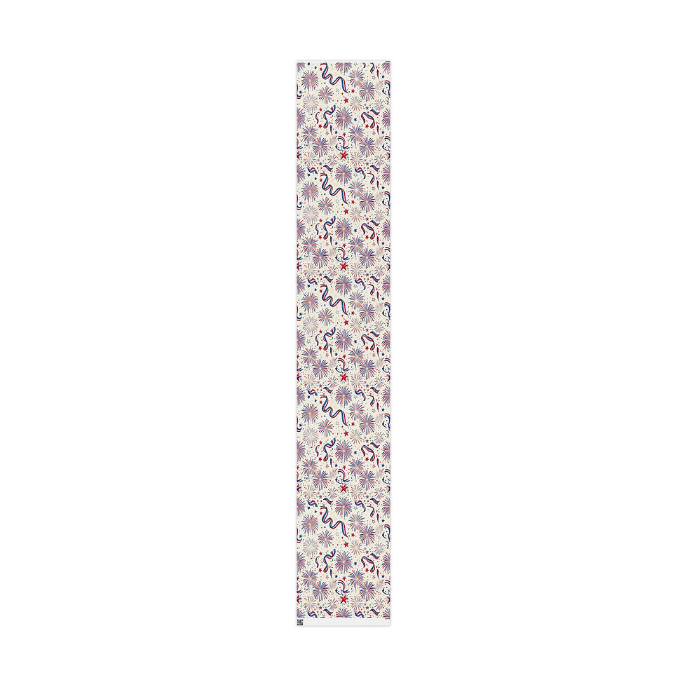 Hình thu nhỏ: Firework Pattern Wrapping Paper Roll — Patriotic Red White Blue Gift Wrap