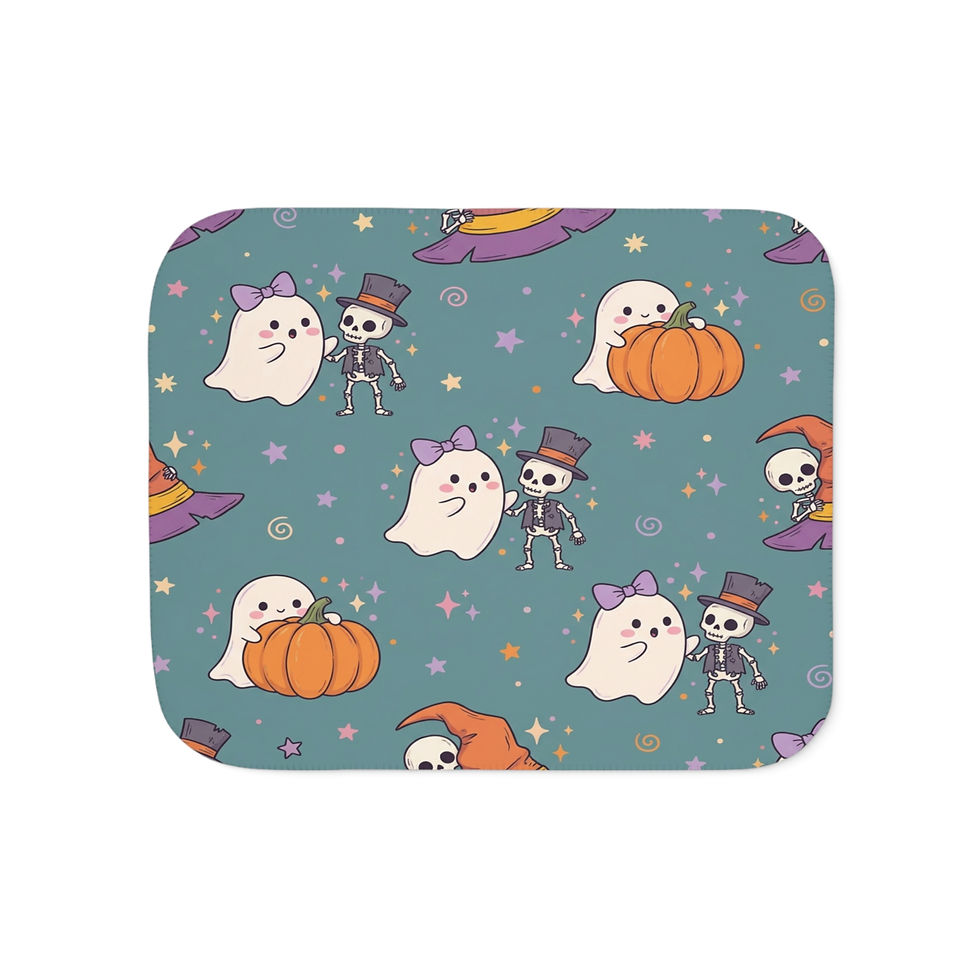 Thumbnail: Halloween Ghost & Pumpkin Sherpa Blanket — Cute Skeletons Holiday Throw