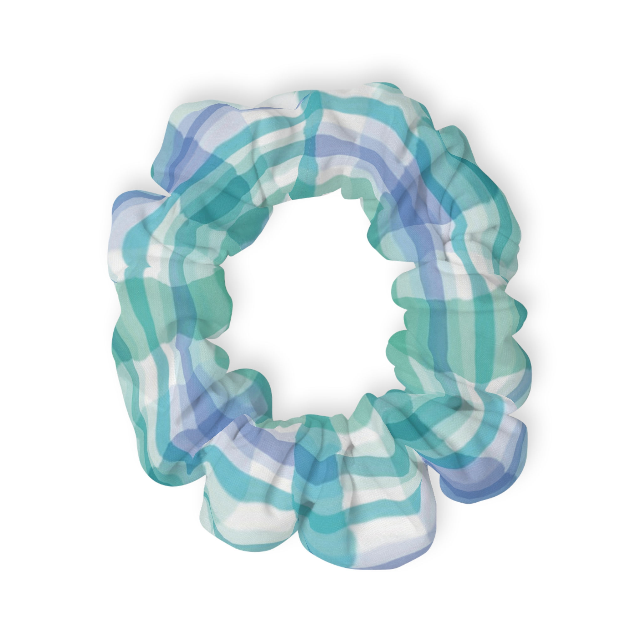 Aqua Blue Plaid Scrunchie – Mint & Periwinkle Check Pattern