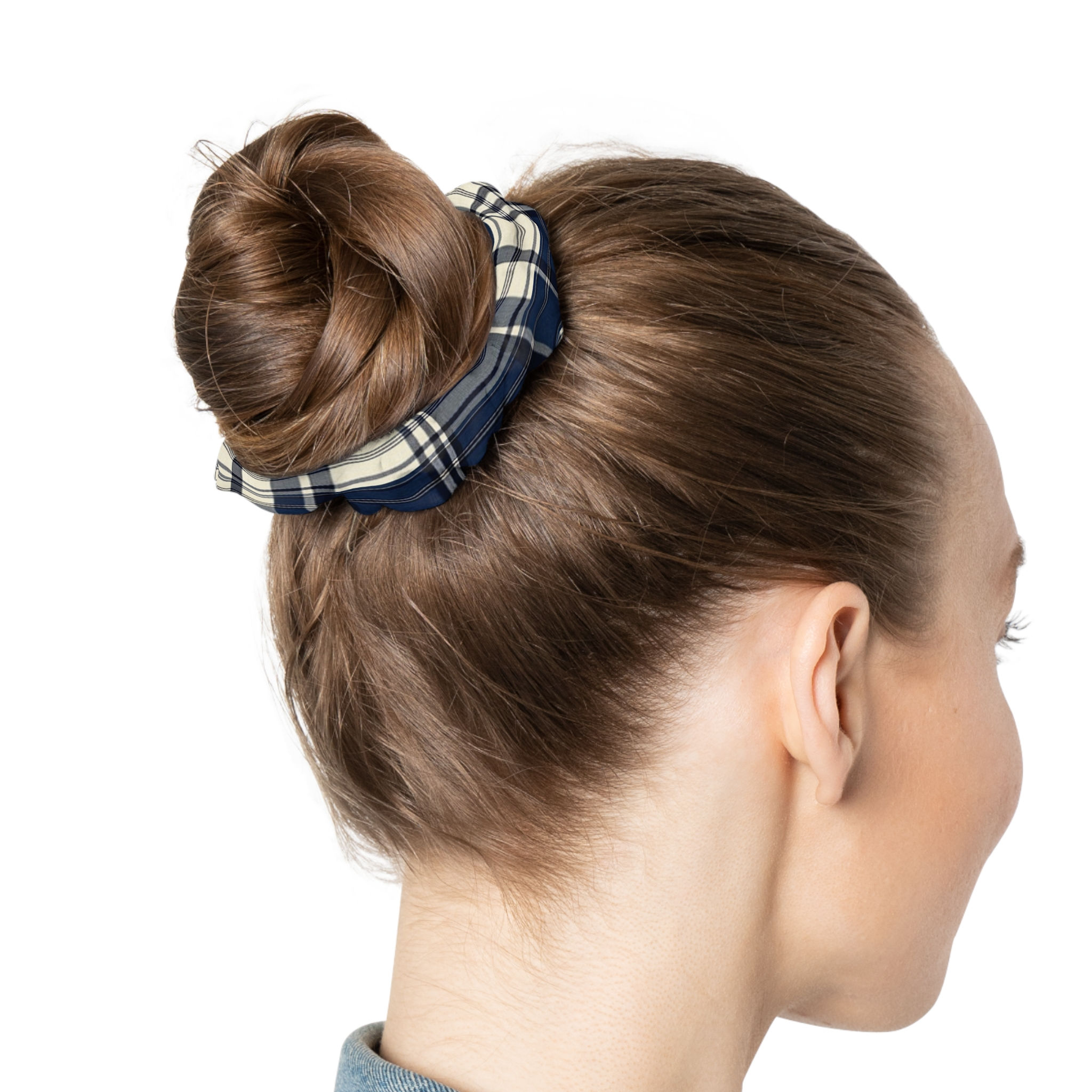 Plaid Navy & Cream Hair Scrunchie — Cozy Classic Plaid Hair Accessory