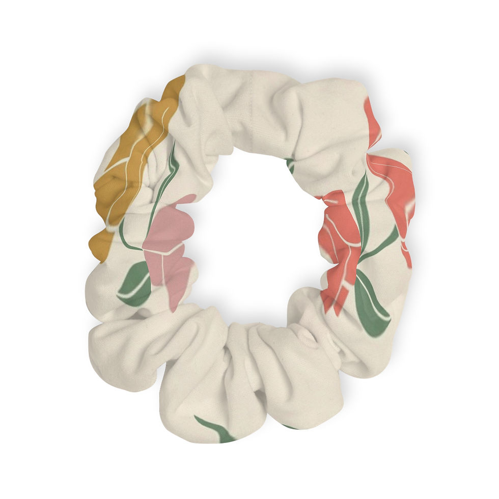 Thumbnail: Floral Watercolor Scrunchie — Pastel Peach & Mustard Hair Tie