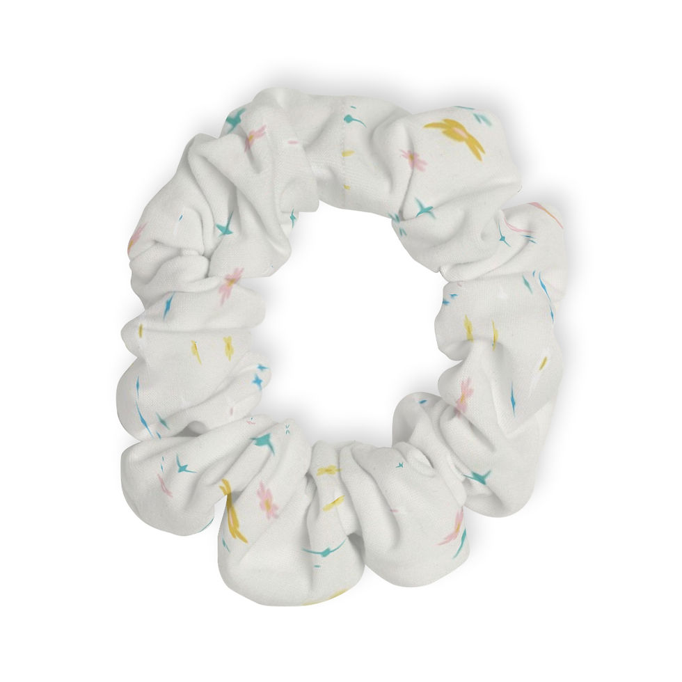 Thumbnail: Ivory Sparkle Scrunchie – Aqua, Pink & Golden Yellow Pattern