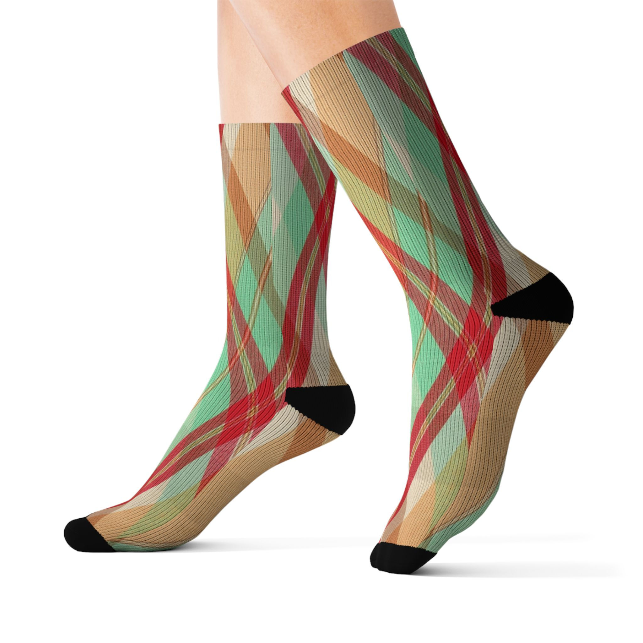 Abstract Geometric Stripes Socks | Colorful Plaid Pattern Sublimation Socks