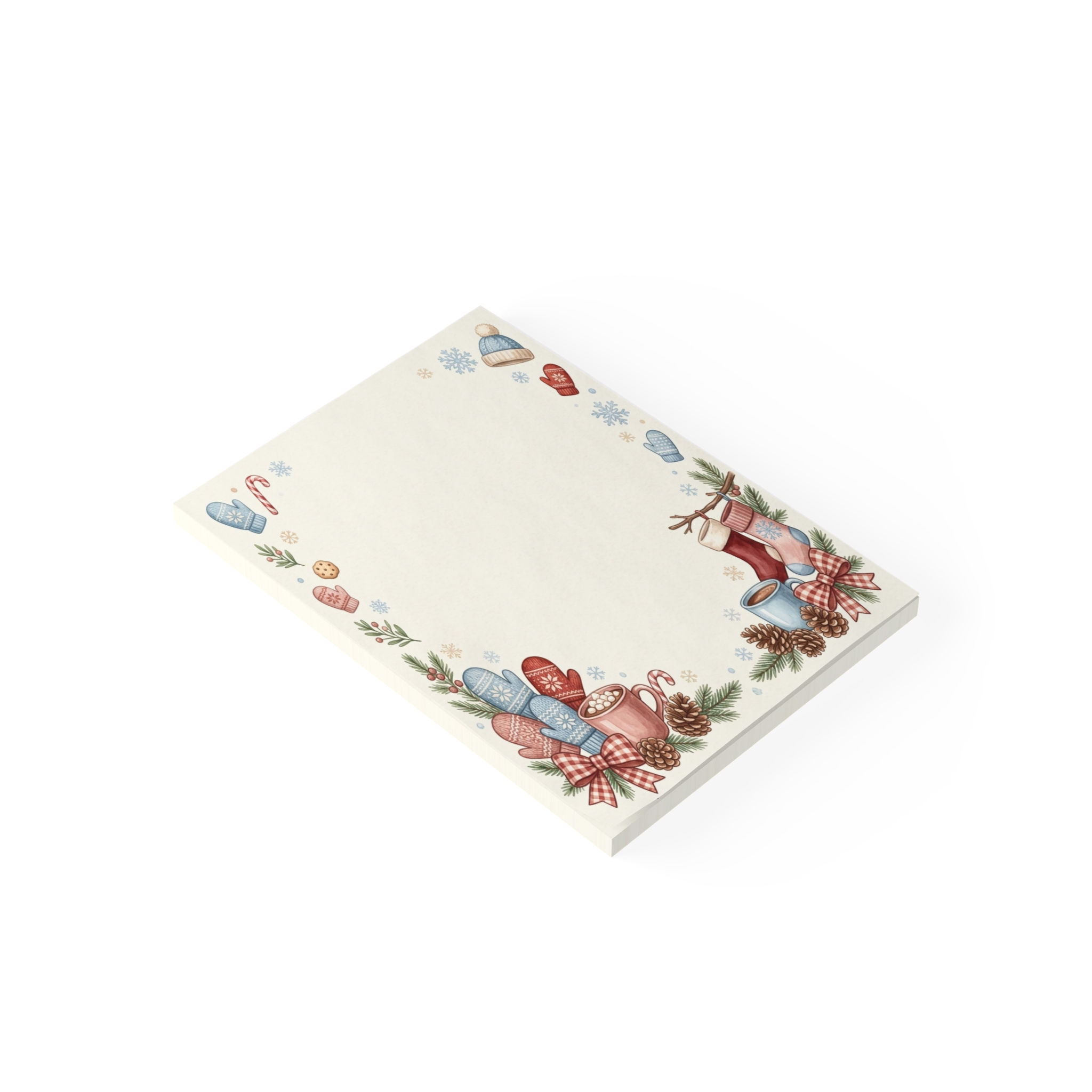 4x6 Cozy Winter Mittens Border Post-it Note Pads | Holiday Stationery