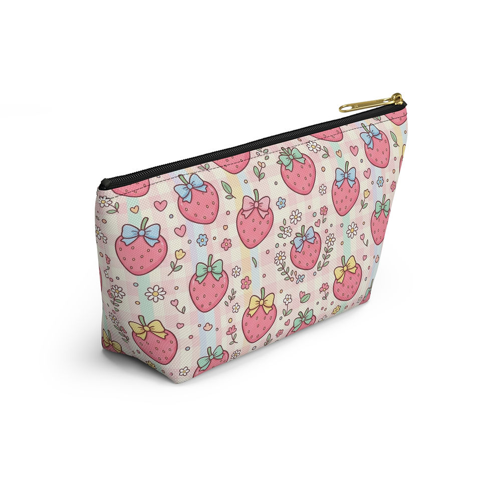Hình thu nhỏ: Kawaii Strawberry Pattern Accessory Pouch | Makeup Bag, Zipper T-Bottom