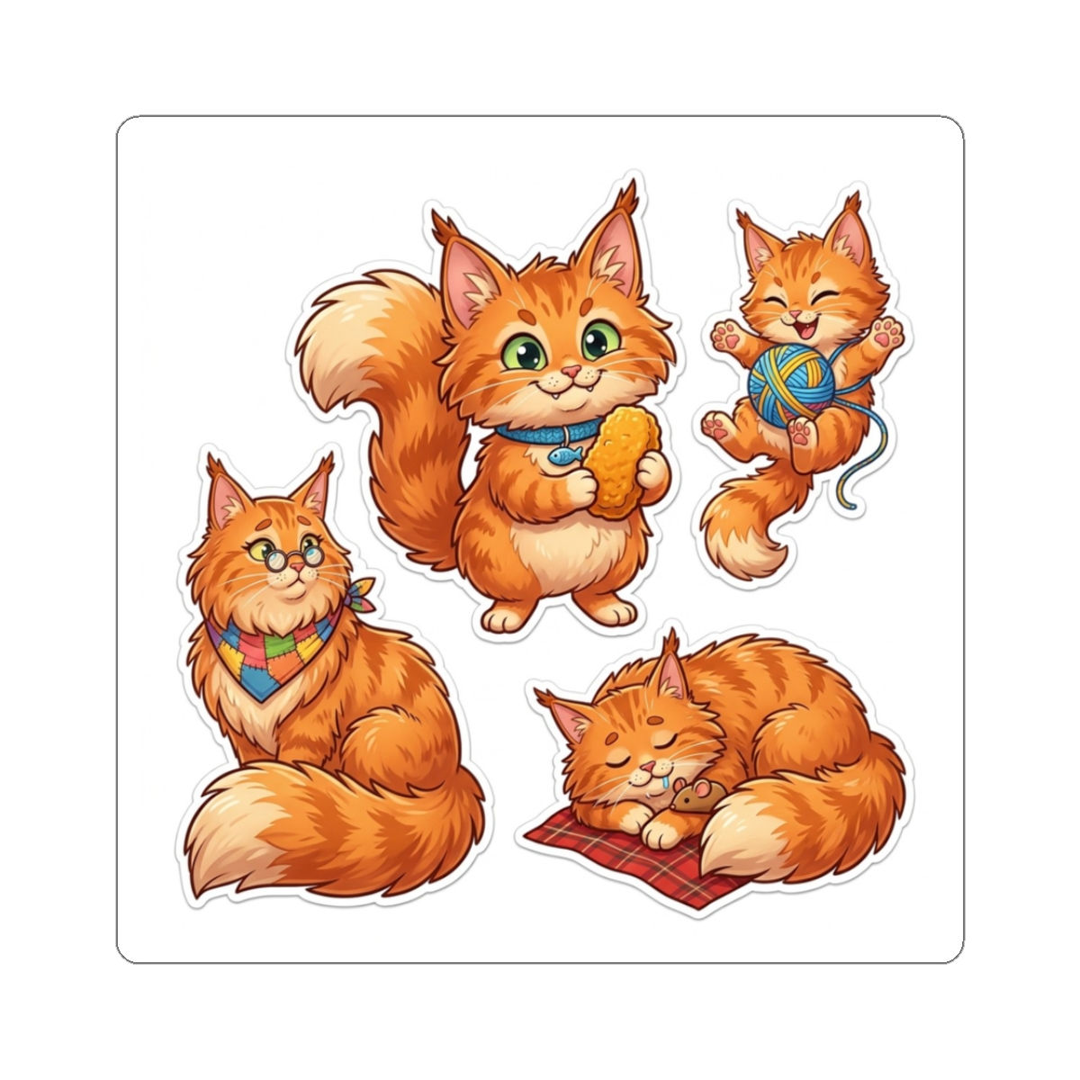 Playful Orange Cat Sticker Set — Cute Kiss-Cut Vinyl Cat Decals