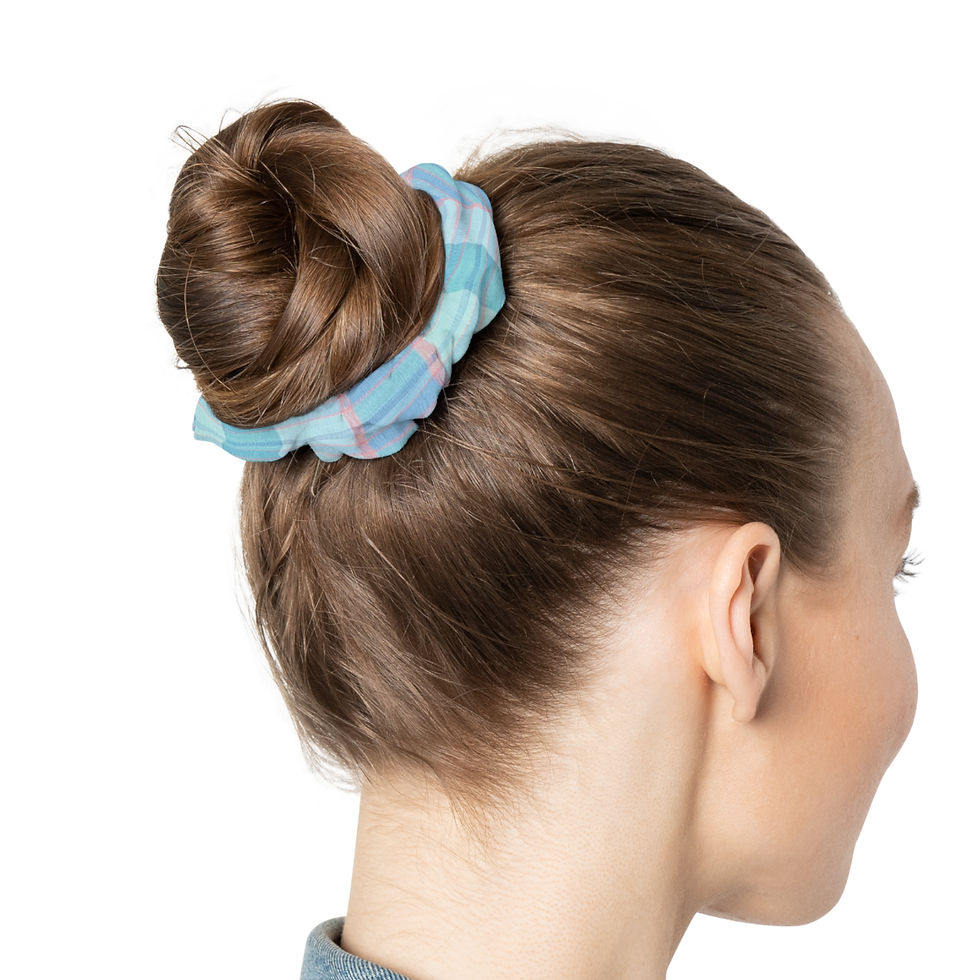 Thumbnail: Soft Blue Plaid Scrunchie – Aqua & Blush Pink Check Pattern