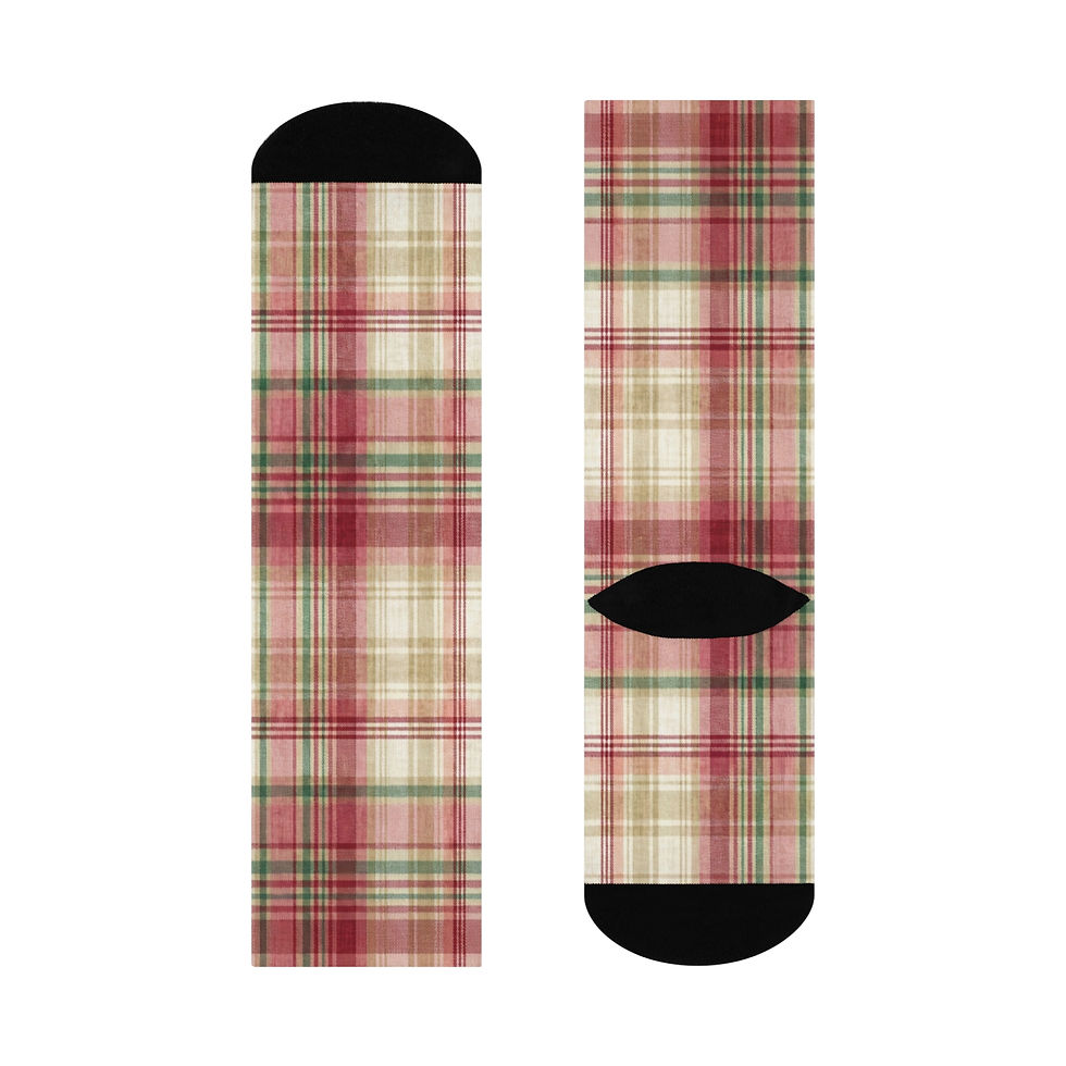 Thumbnail: Cozy Vintage Red Plaid Cushioned Crew Socks — Holiday & Winter Warmth