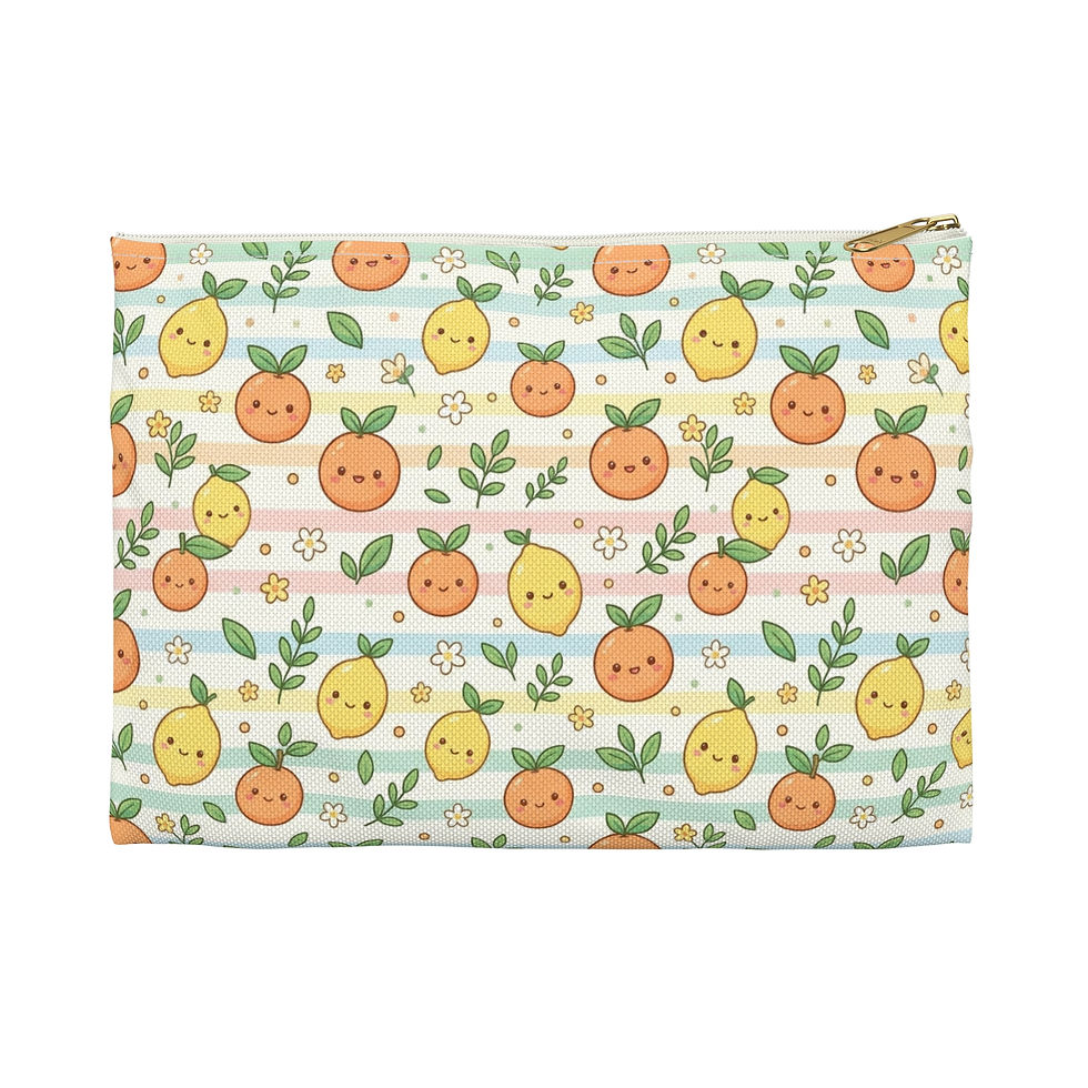 Hình thu nhỏ: Kawaii Citrus Pattern Accessory Pouch | Orange Lemon Fruit Print