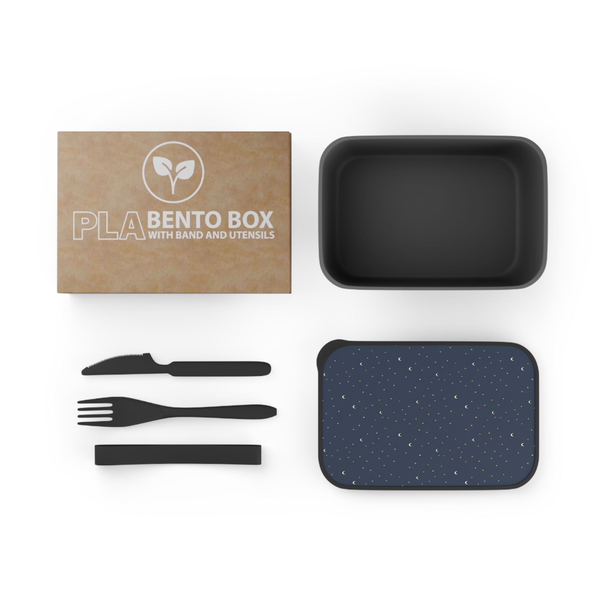 Moon & Stars Bento Box with Band and Utensils — Reusable PLA Lunch Container