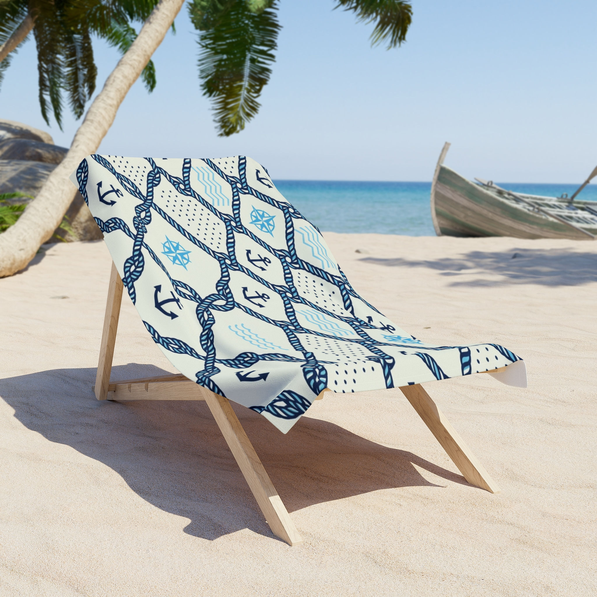 Nautical Anchor Rope Pattern Beach Towel — Coastal Blue Summer Towel