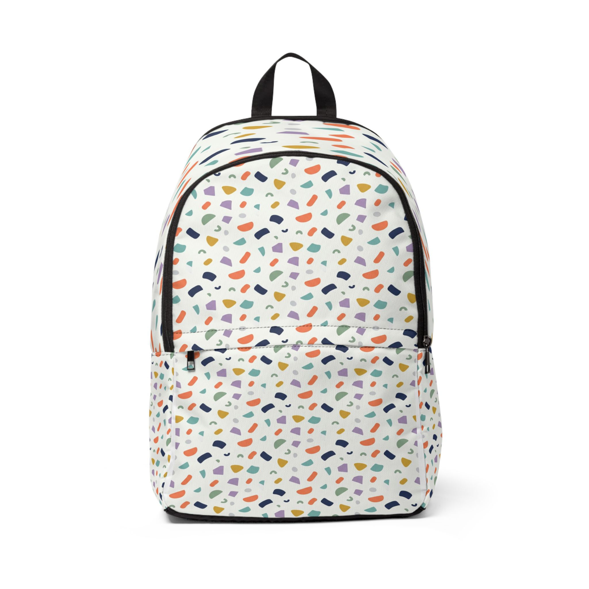 Colorful Confetti Pattern Backpack — Lightweight Fabric School & Travel Bag