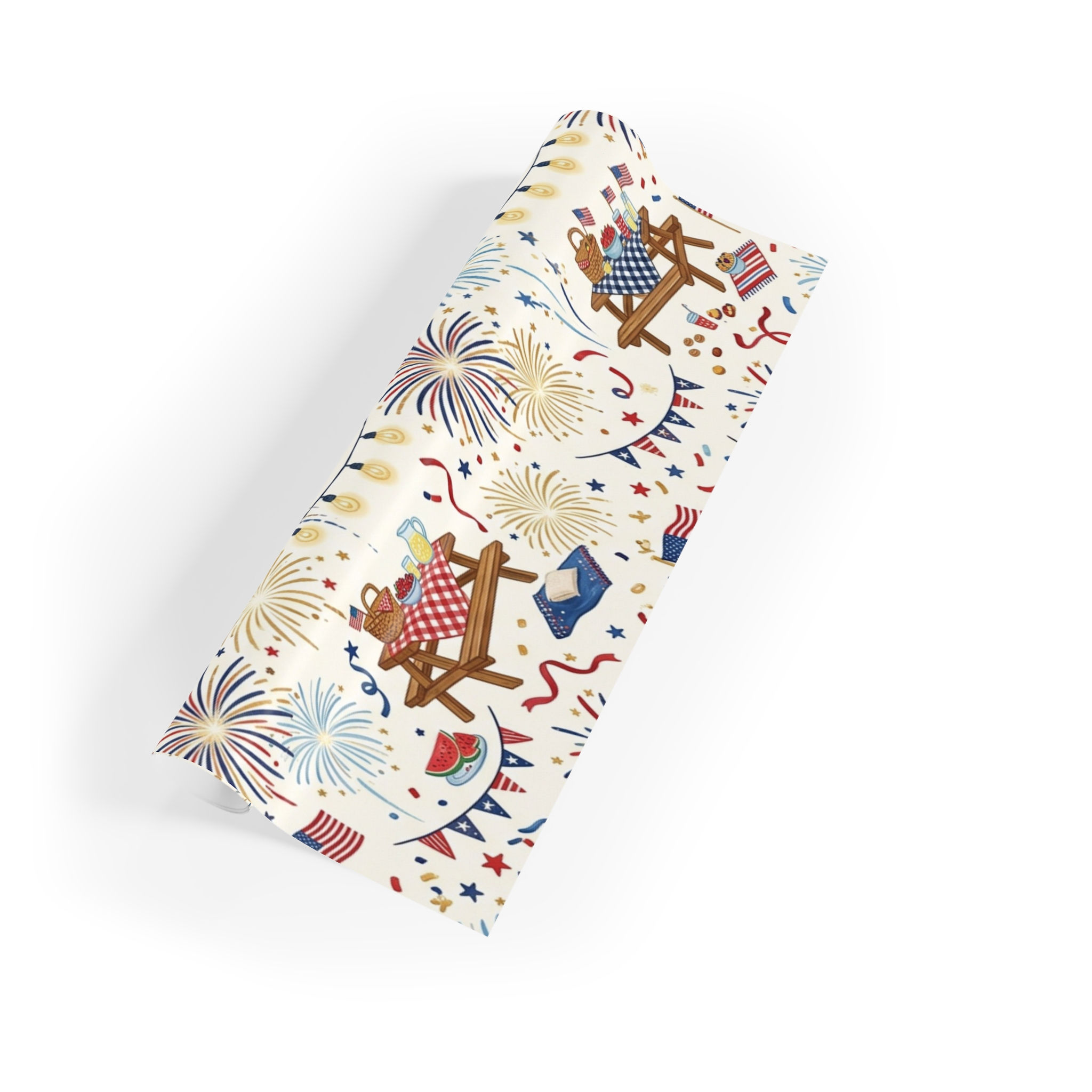 Fireworks & Picnic Gift Wrap Roll — Patriotic Celebration Wrapping Paper