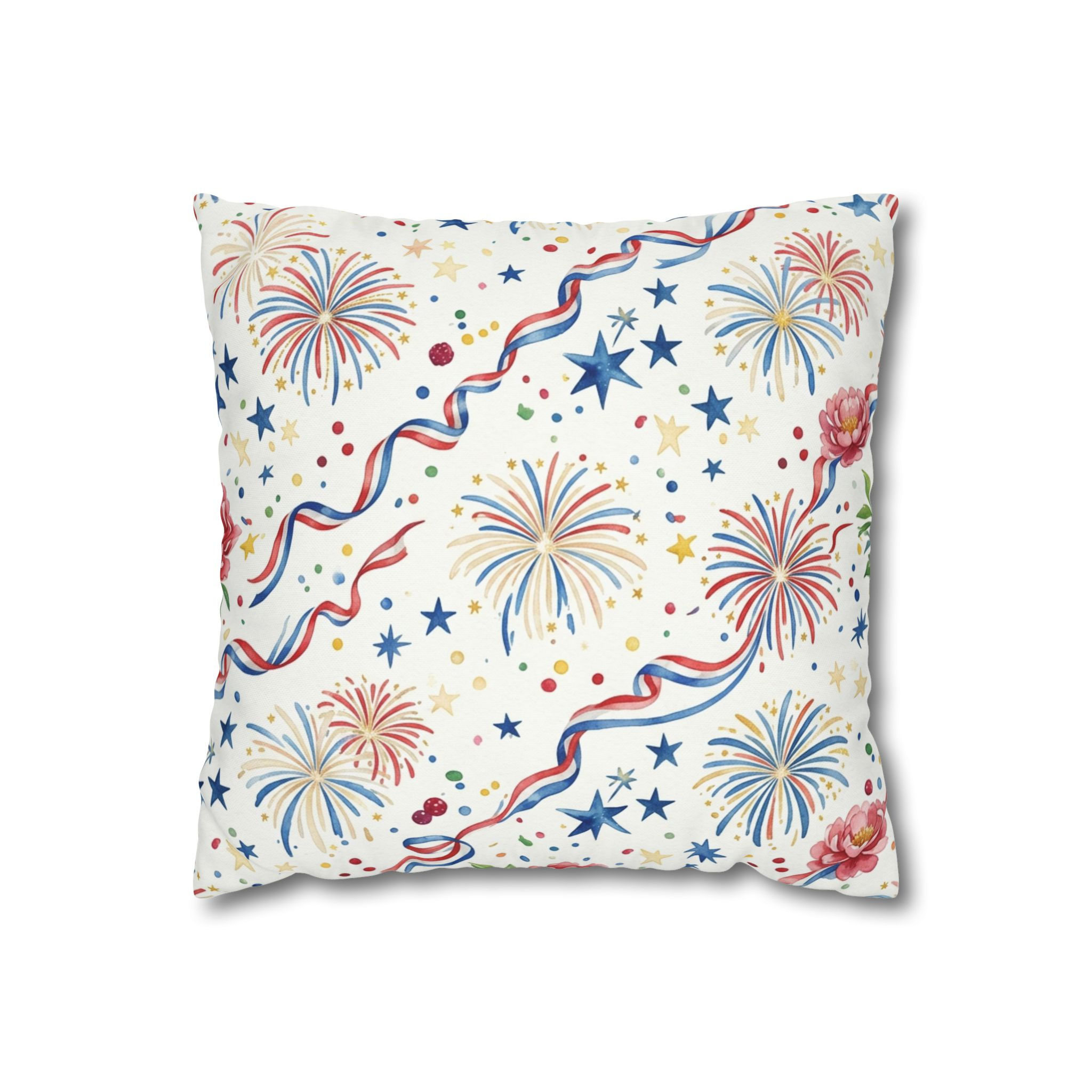 Fireworks Square Pillowcase – Red White Blue Celebration Throw Pillow Cover