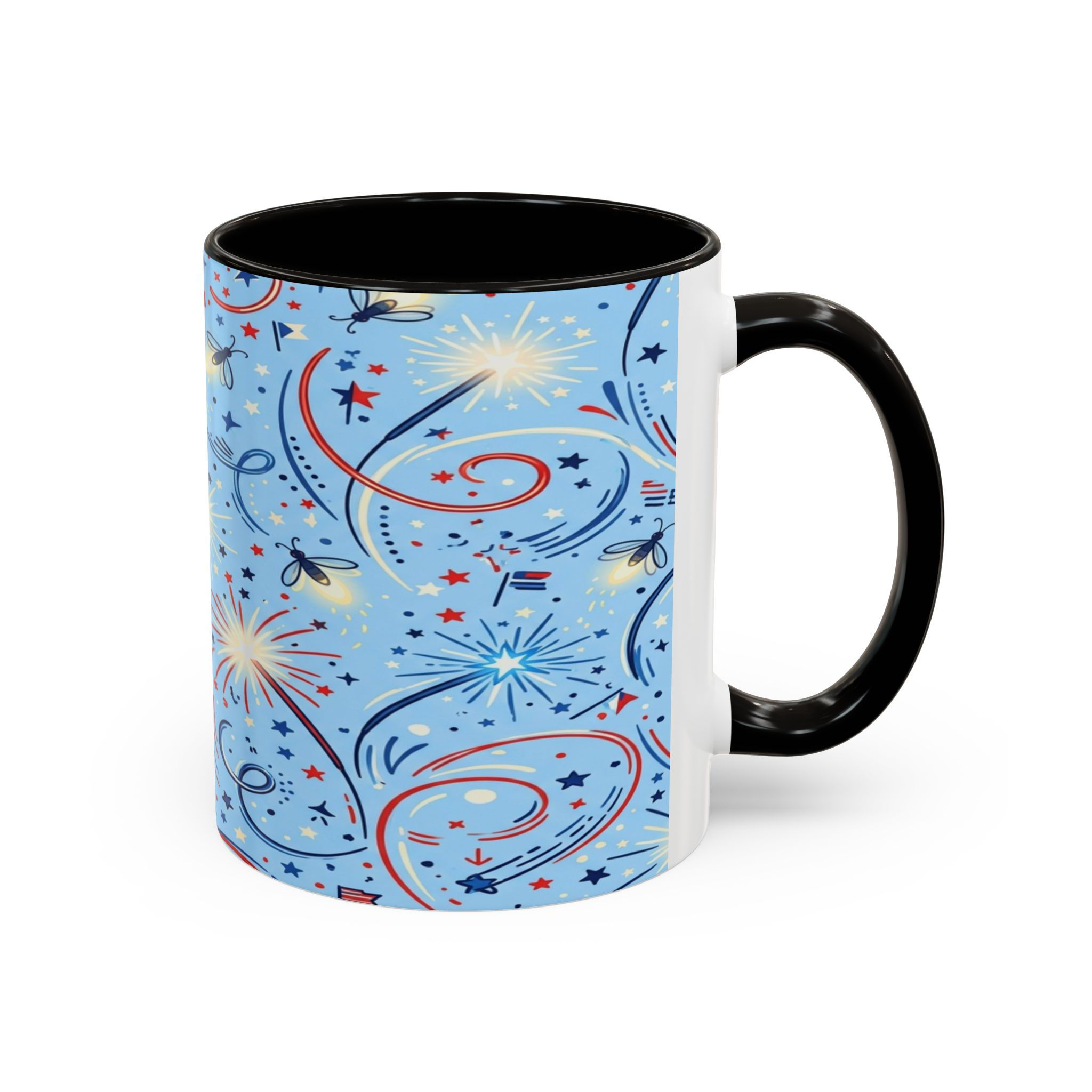 Patriotic Fireworks Coffee Mug — 11oz/15oz Colorful Celebration Design
