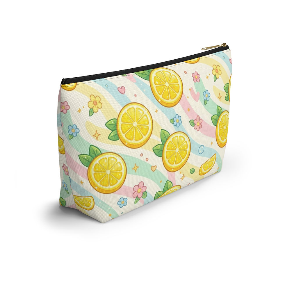 Hình thu nhỏ: Lemon Slices Pattern Accessory Pouch | Citrus T-Bottom Makeup Bag
