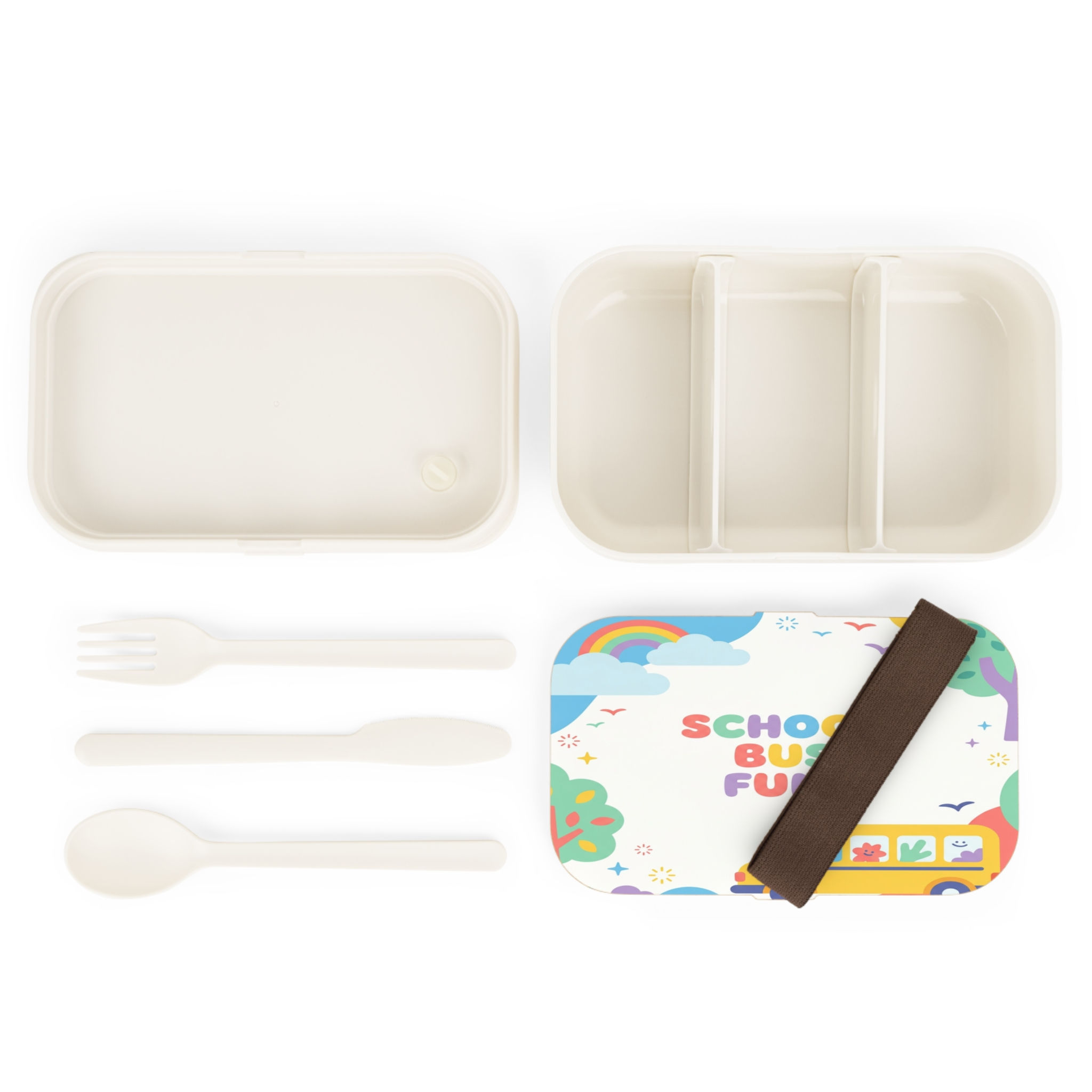 Kids' Bento Lunch Box — "School Bus Fun" Cute Rainbow & Bus Design
