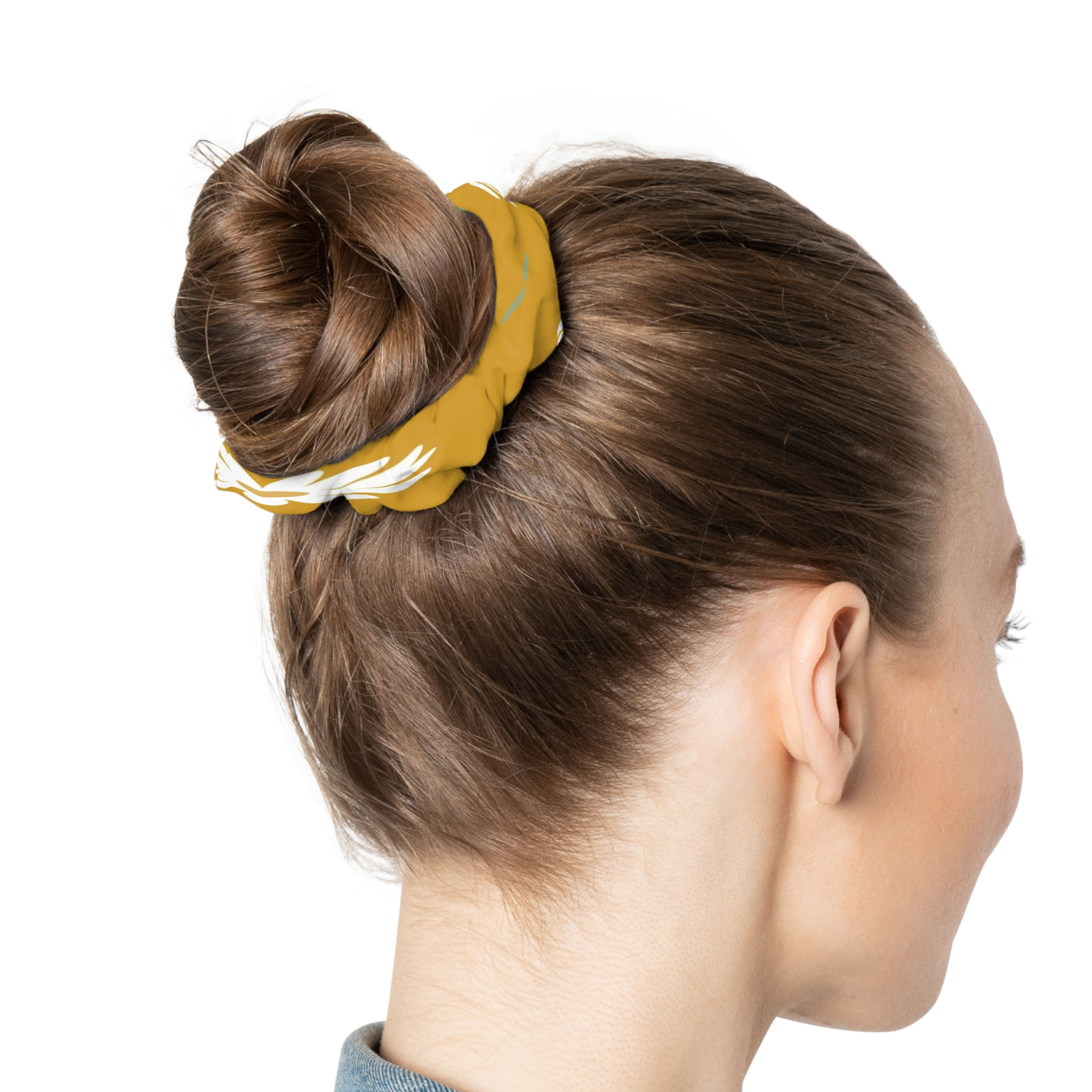Mustard Tie-Dye Scrunchie — Retro Floral Hair Accessory