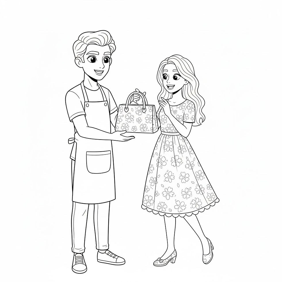 Thumbnail: Man giving a woman a gift, both smiling, holding a floral bag.