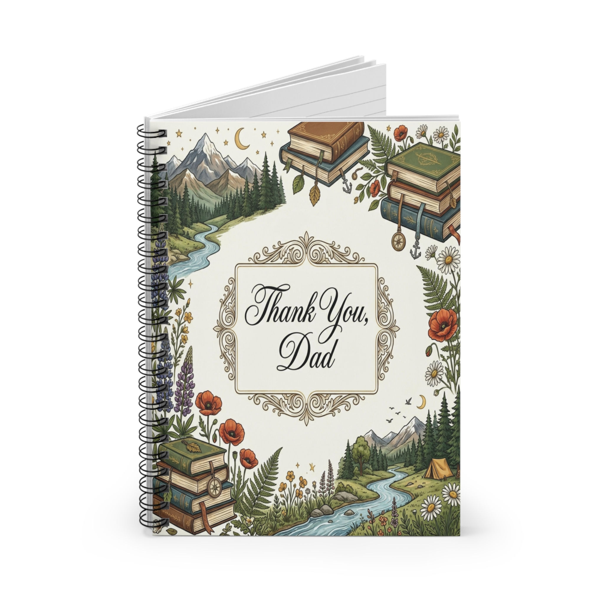 Thank You Dad Spiral Notebook — Rustic Outdoors & Books Gift Journal